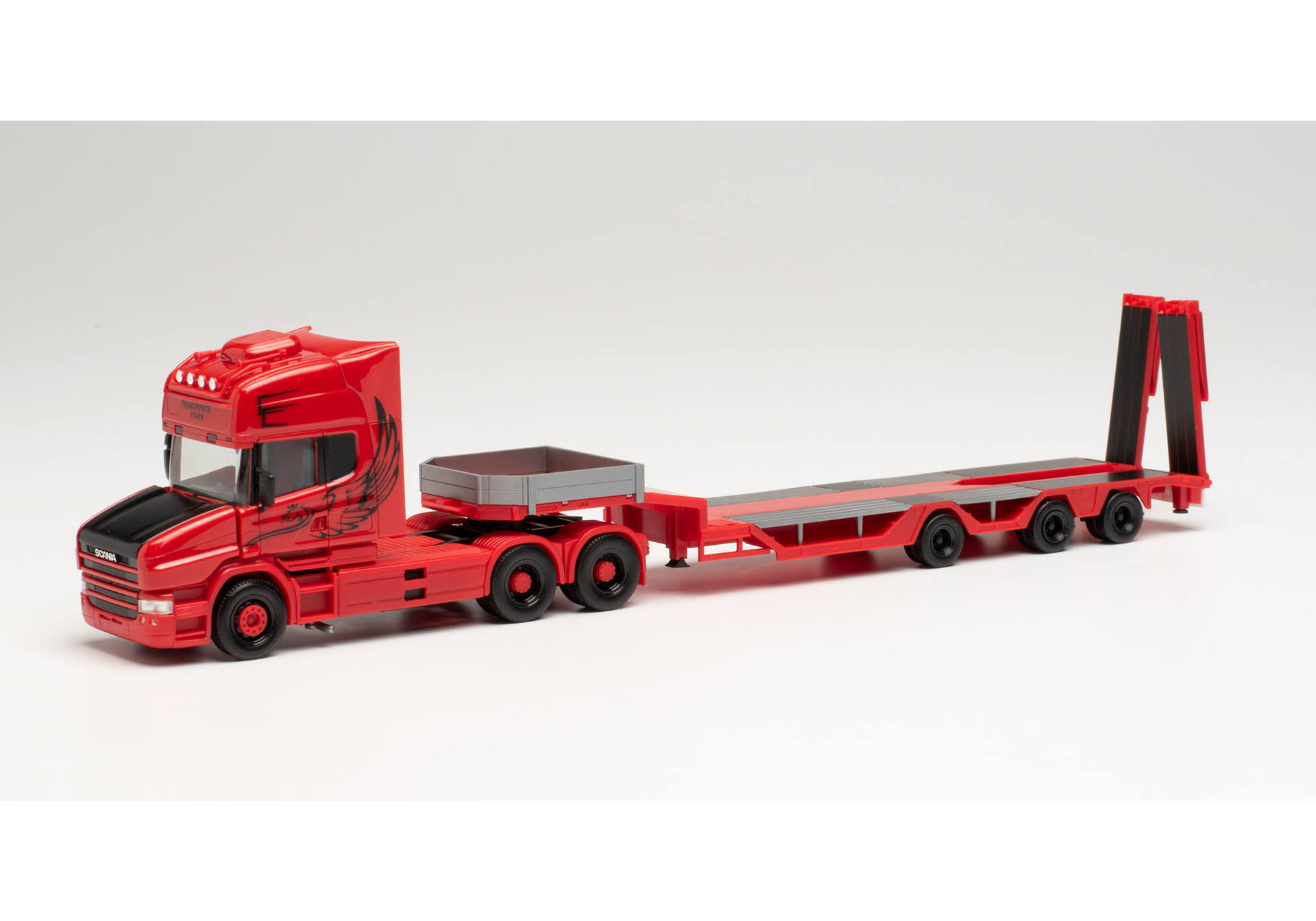 Herpa Scania Hauber TL Tieflade Sattelzug Spezialtransporte Sturm