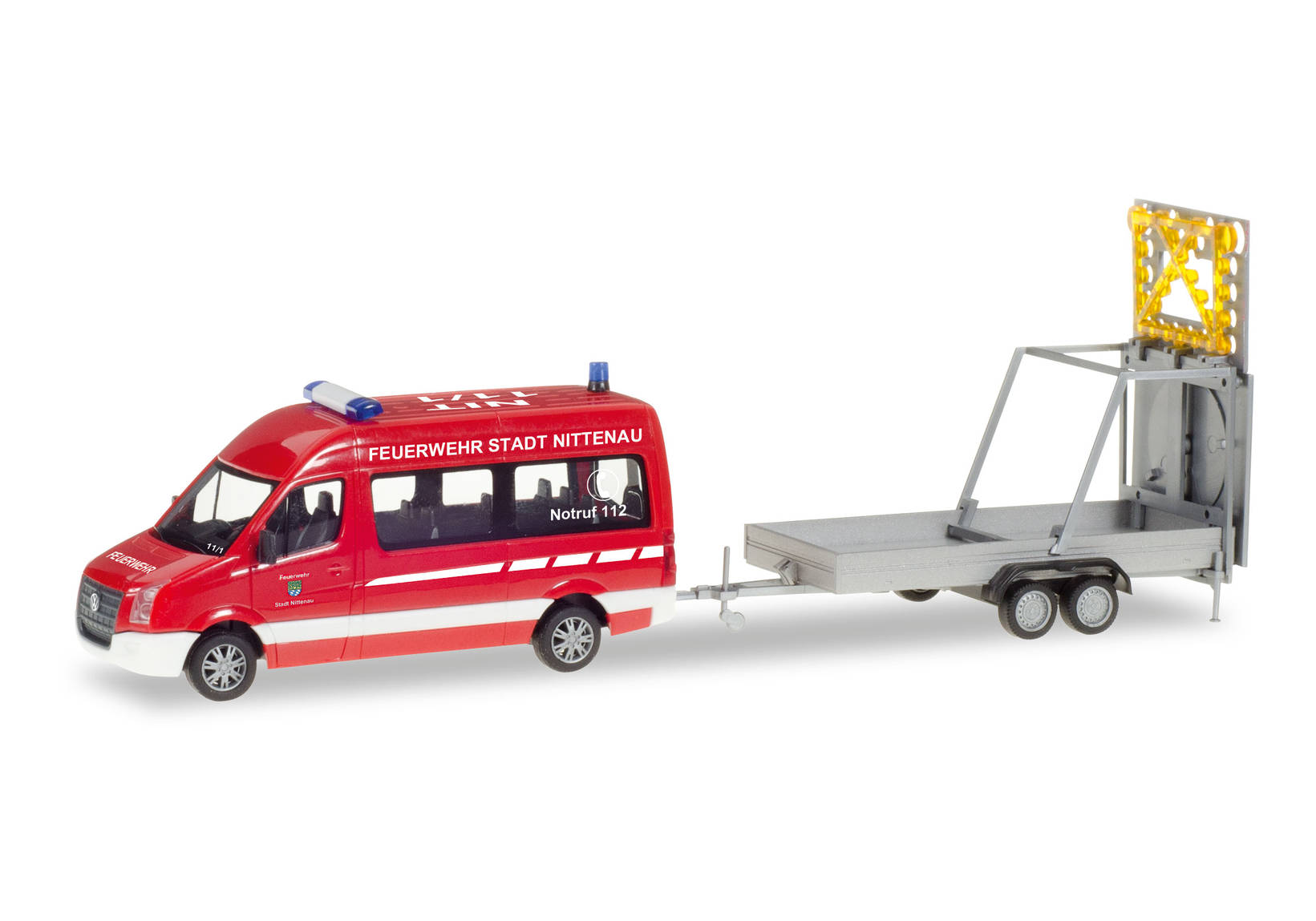 Herpa VW Crafter Bus HD mit Verkehrssicherungsanhänger Feuerwehr