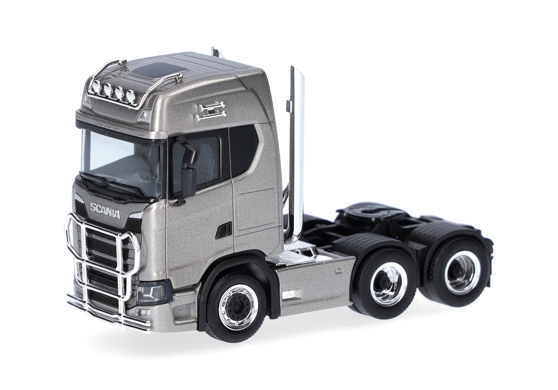 Scania CS 20 high roof rigid tractor with lamp bar and protection bar 3axles, pearl mouse grey