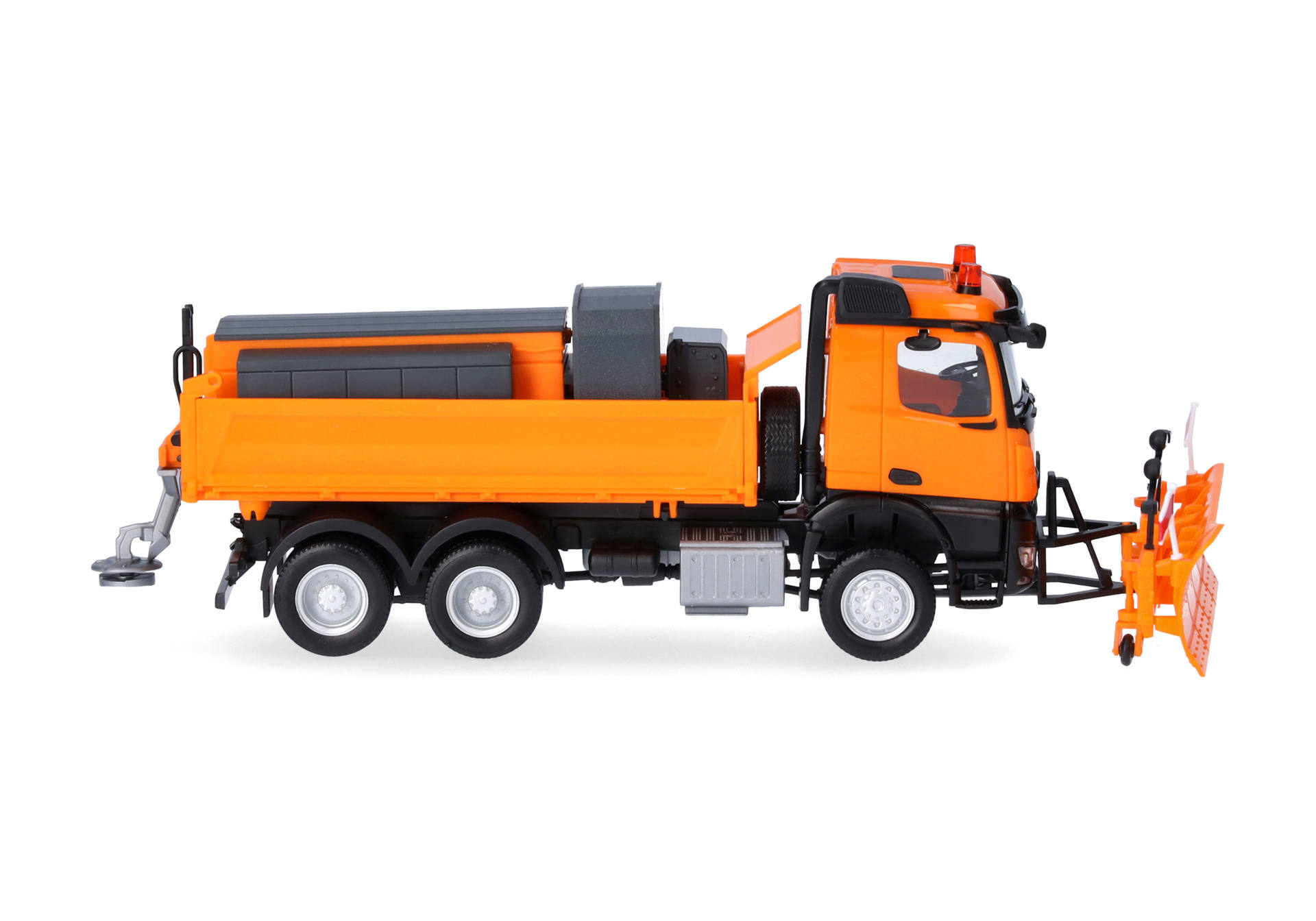 Mercedes-Benz Arocs 18 M Dreiseitenkipper-LKW 3achs mit Streuaufbau und Schneepflug, kommunalorange