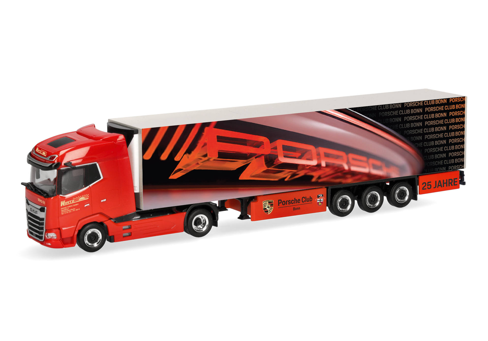 DAF XG Kühlkoffer-Sattelzug "Spedition Wirtz/25 Jahre Porsche Club Bonn"