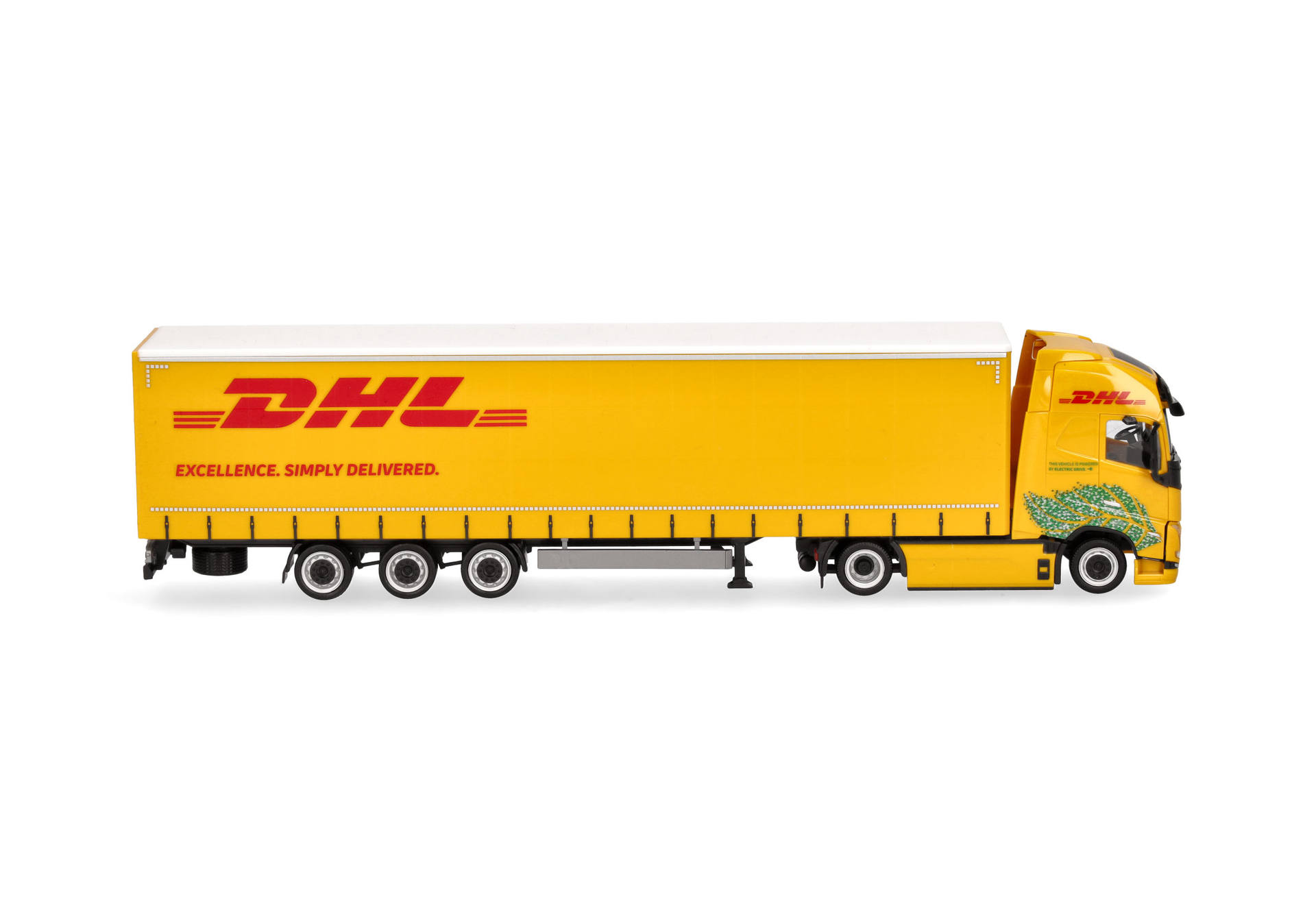 Volvo FH GL XL Electric Lowlinergardinenplanen-Sattelzug "DHL"