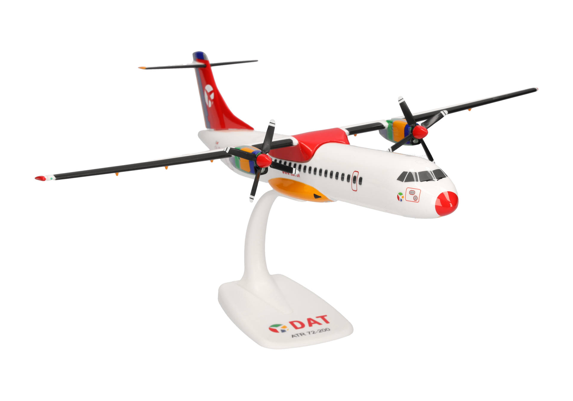 flugzeug, modell, die-cast, turboprop, ständer, Modellflugzeug, Propellerflugzeug, Drahtguss, Weiße Rumpfvariante, Standsockel mit Logo