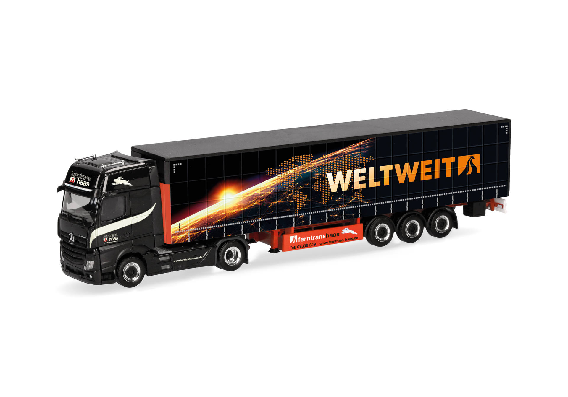Mercedes-Benz Actros L 18 Gigaspace Gardinenplanen-Sattelzug "Ferntrans Haas/weltweit"