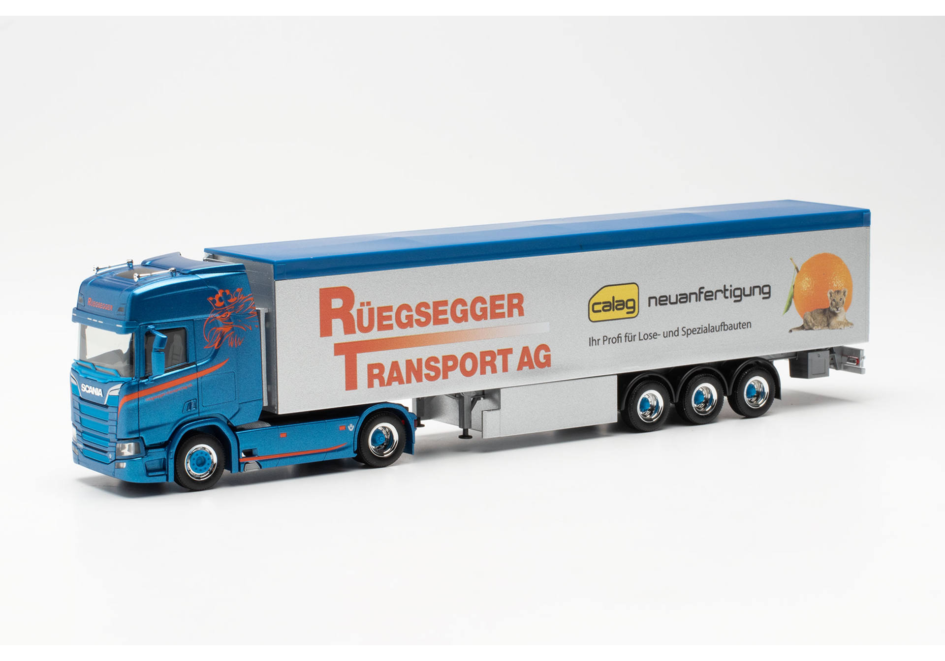 Scania CR 20 HD walking-floor semitrailer "Rüegsegger/Calag"