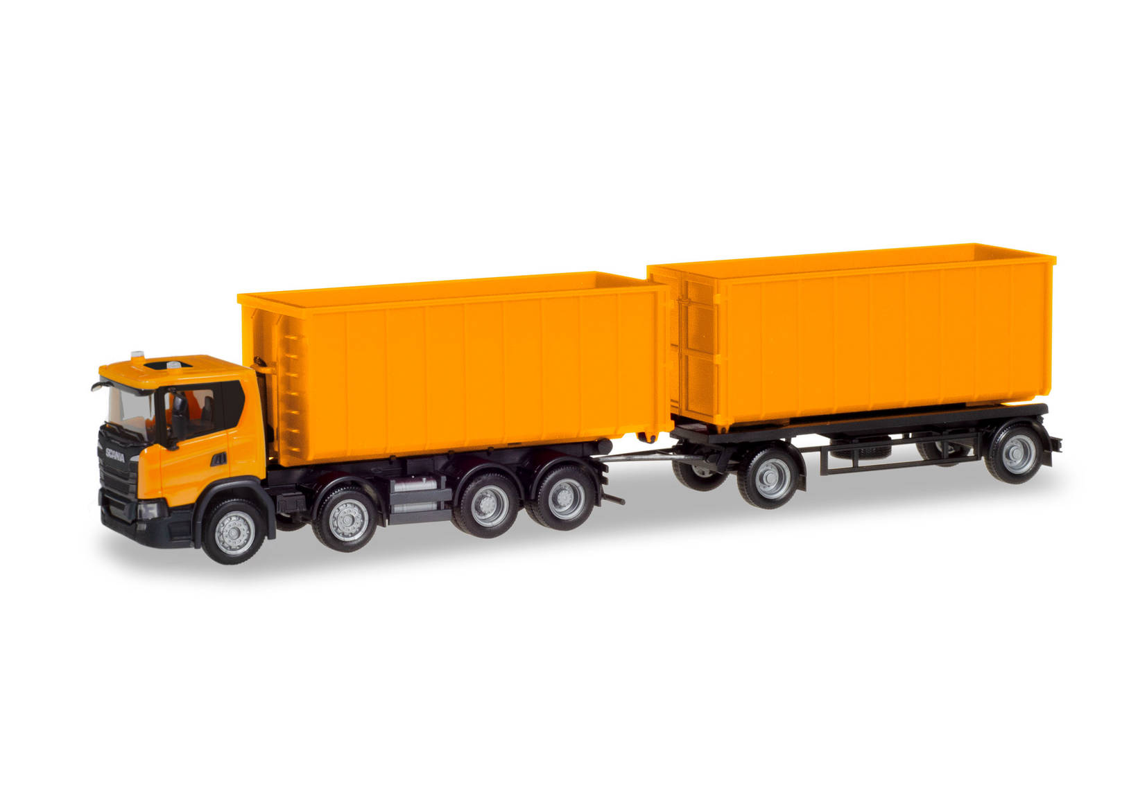 Scania CG 17 8×4 roll-off container trailer, communal orange