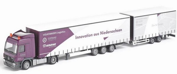 Mercedes-Benz Actros L '02 Eurocobi curtain plane saddle train with a large-scale tandem trailer