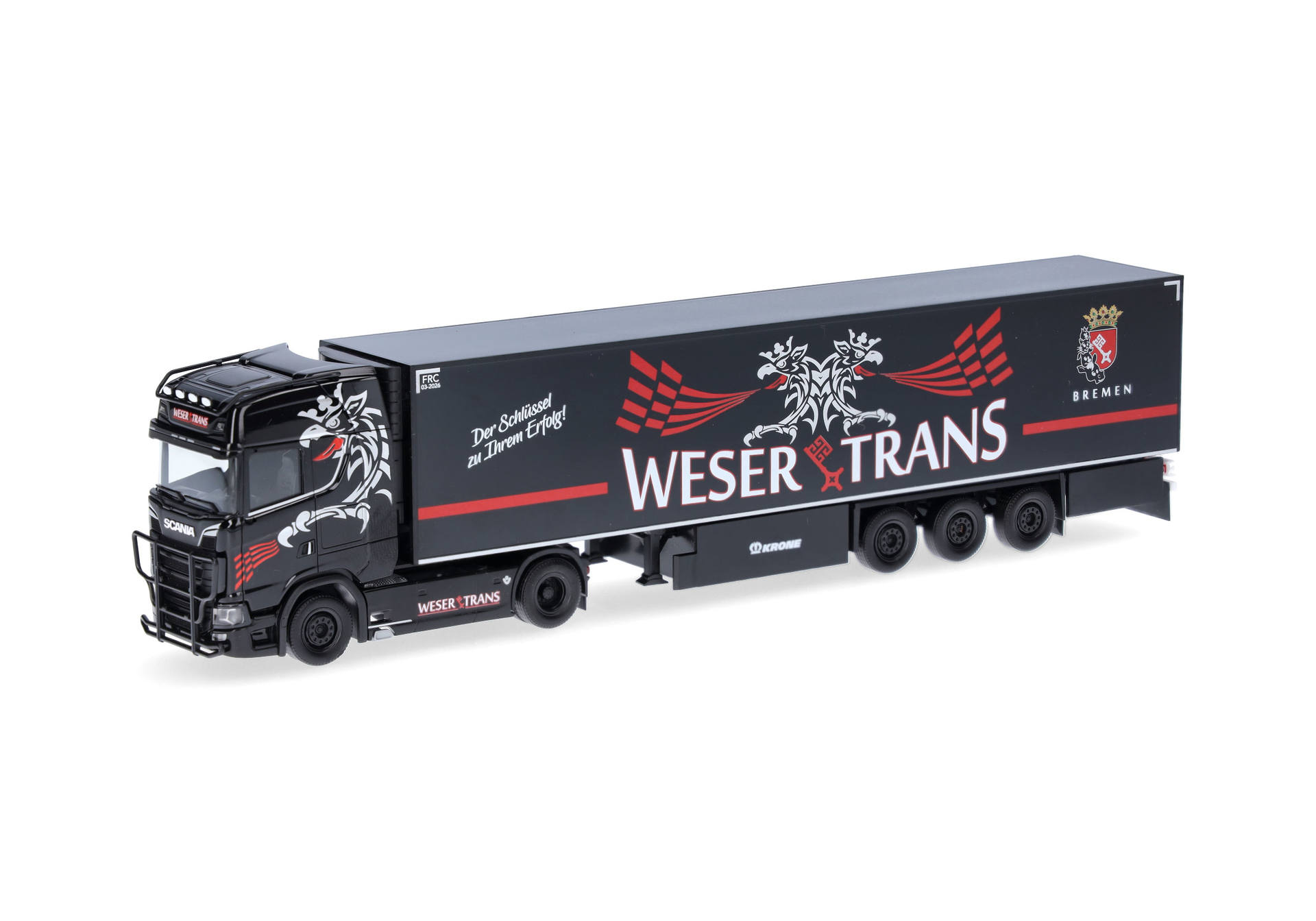 Scania CS20 HD refrigerated box semitrailer truck "Weser-Trans Bremen" (Bremen)