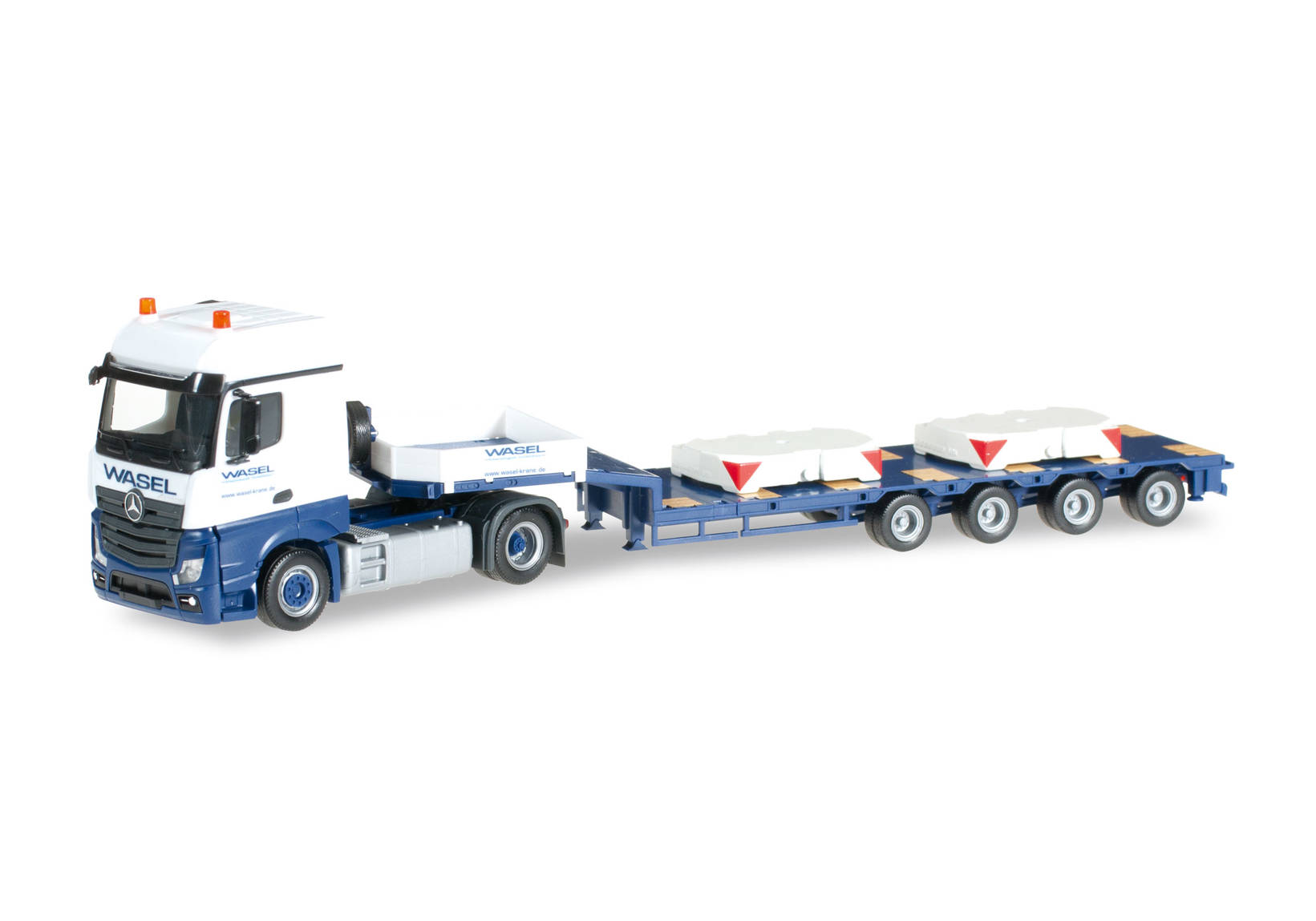 Mercedes-Benz Actros Bigspace semi low-boy semitrailer with 2 counterweight "Wasel Krane"