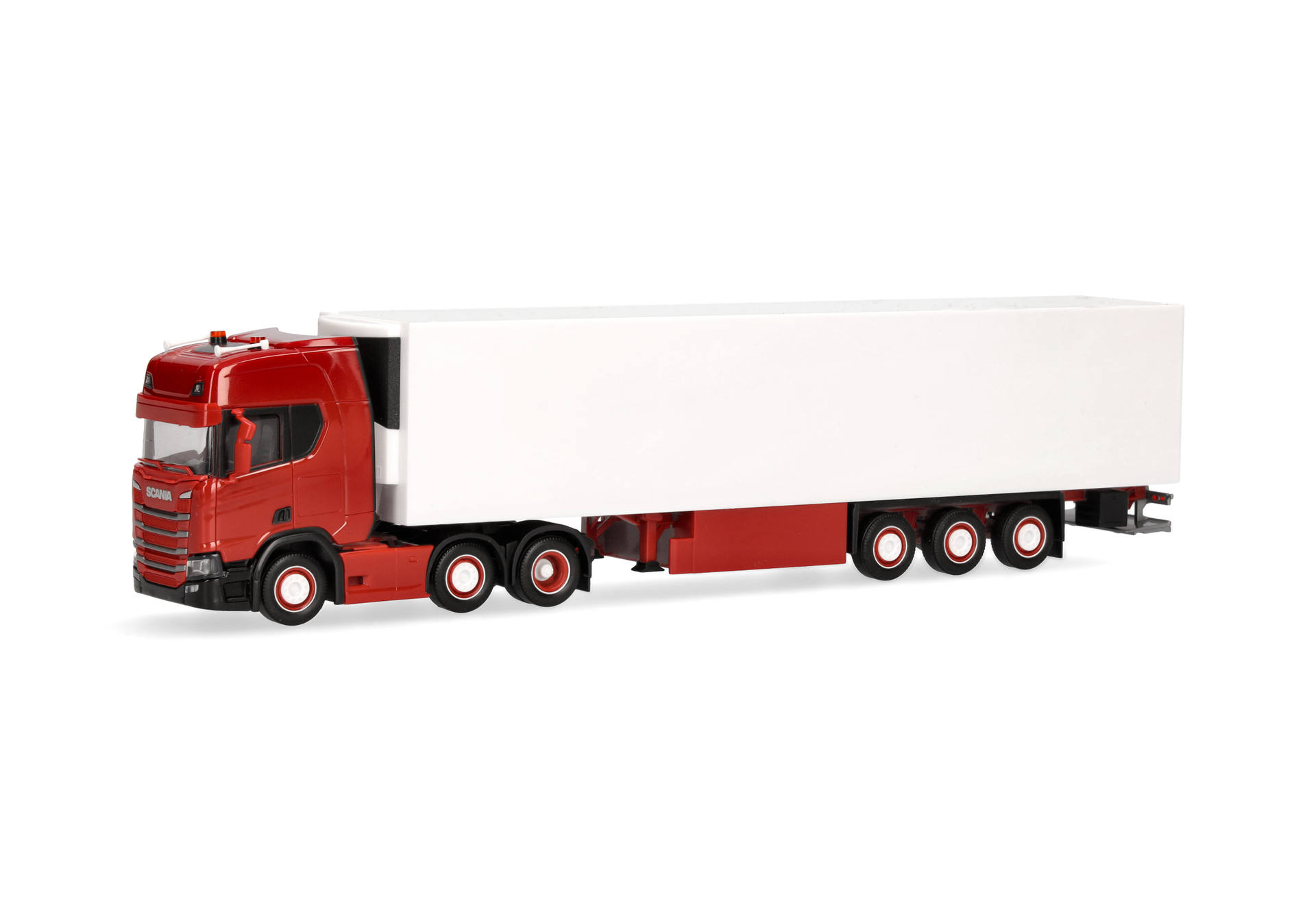 Scania CR 20 HD refrigerated box semitrailer, red/white