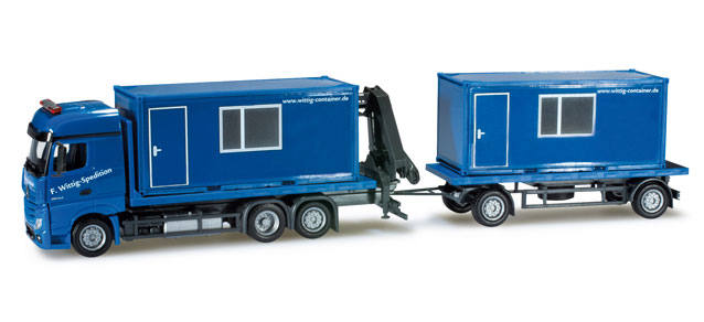 Mercedes-Benz Actros Bigspace stake trailer with rear loading crane "Wittig"
