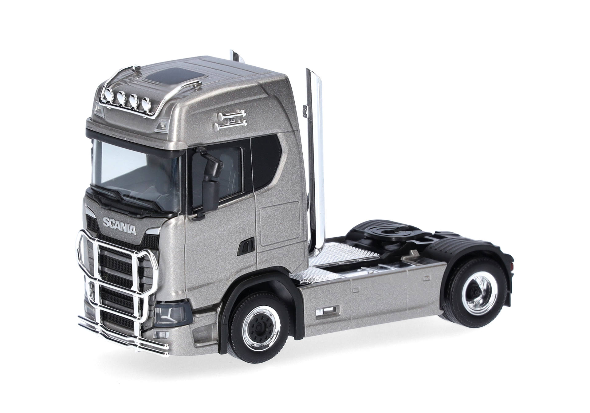 Scania CS 20 high roof rigid tractor with lamp bar and protection bar 2axles, pearl mouse grey