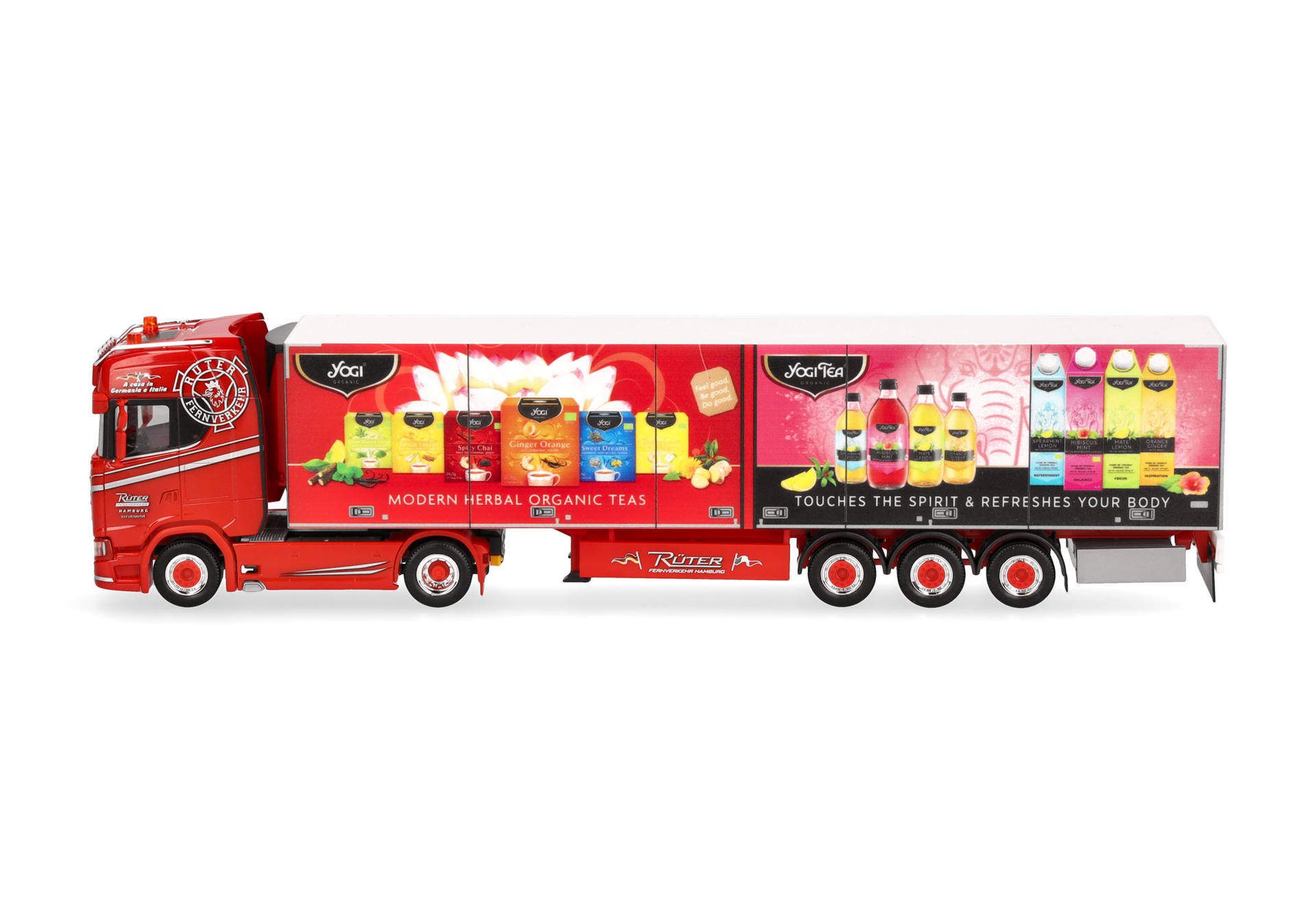toy, truck, trailer, red, advertisement, trailer, truck, advertising, beverage, packaging