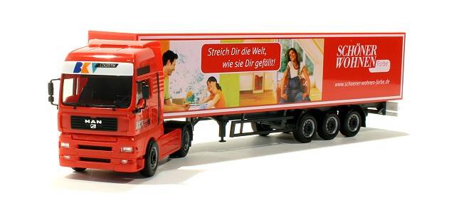 MAN TGA XXL Euro box semitrailer "BKV / Schoener Wohnen in Farbe"