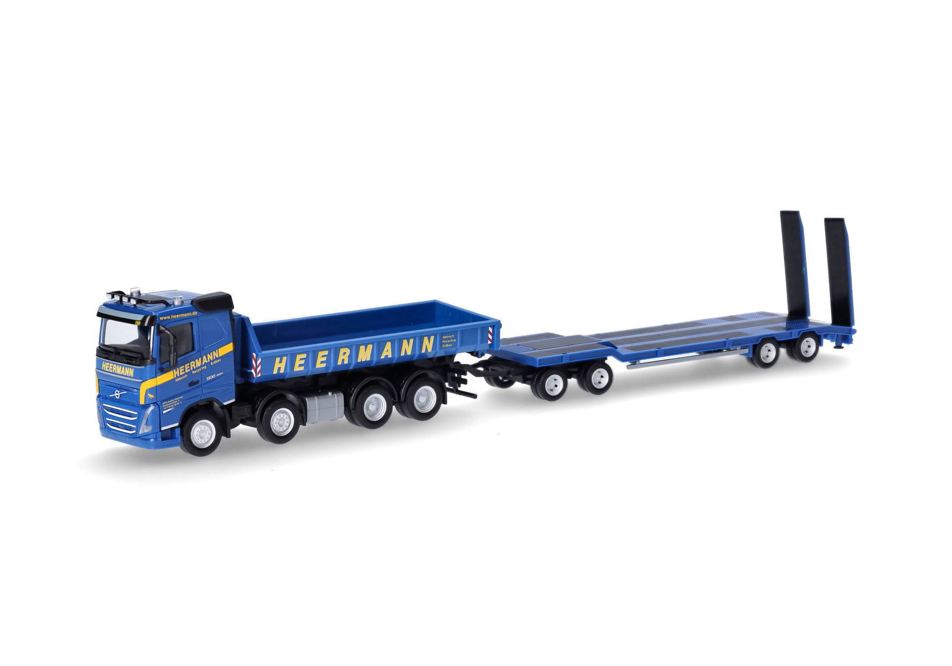 Volvo FH 2020 flat roof roll-off truck 4axles mit TU4-low boy trailer "Heermann"