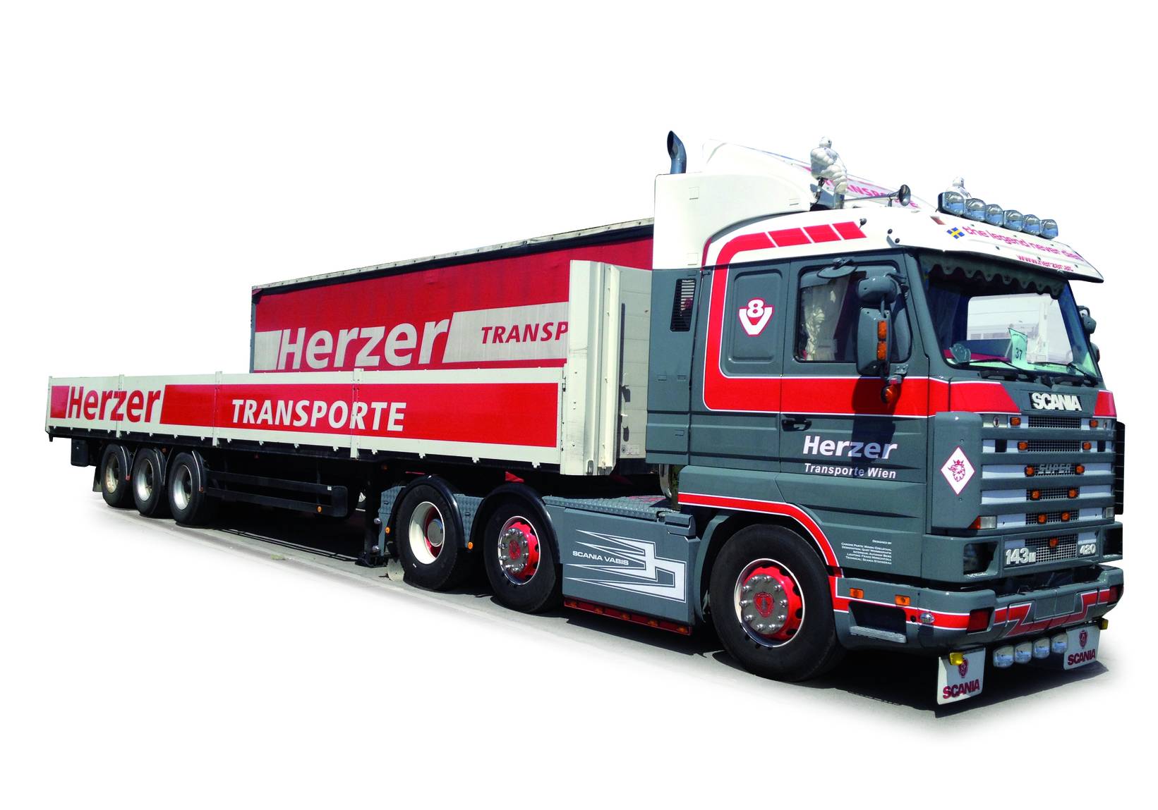 Scania Streamline stake semitrailer "Herzer"