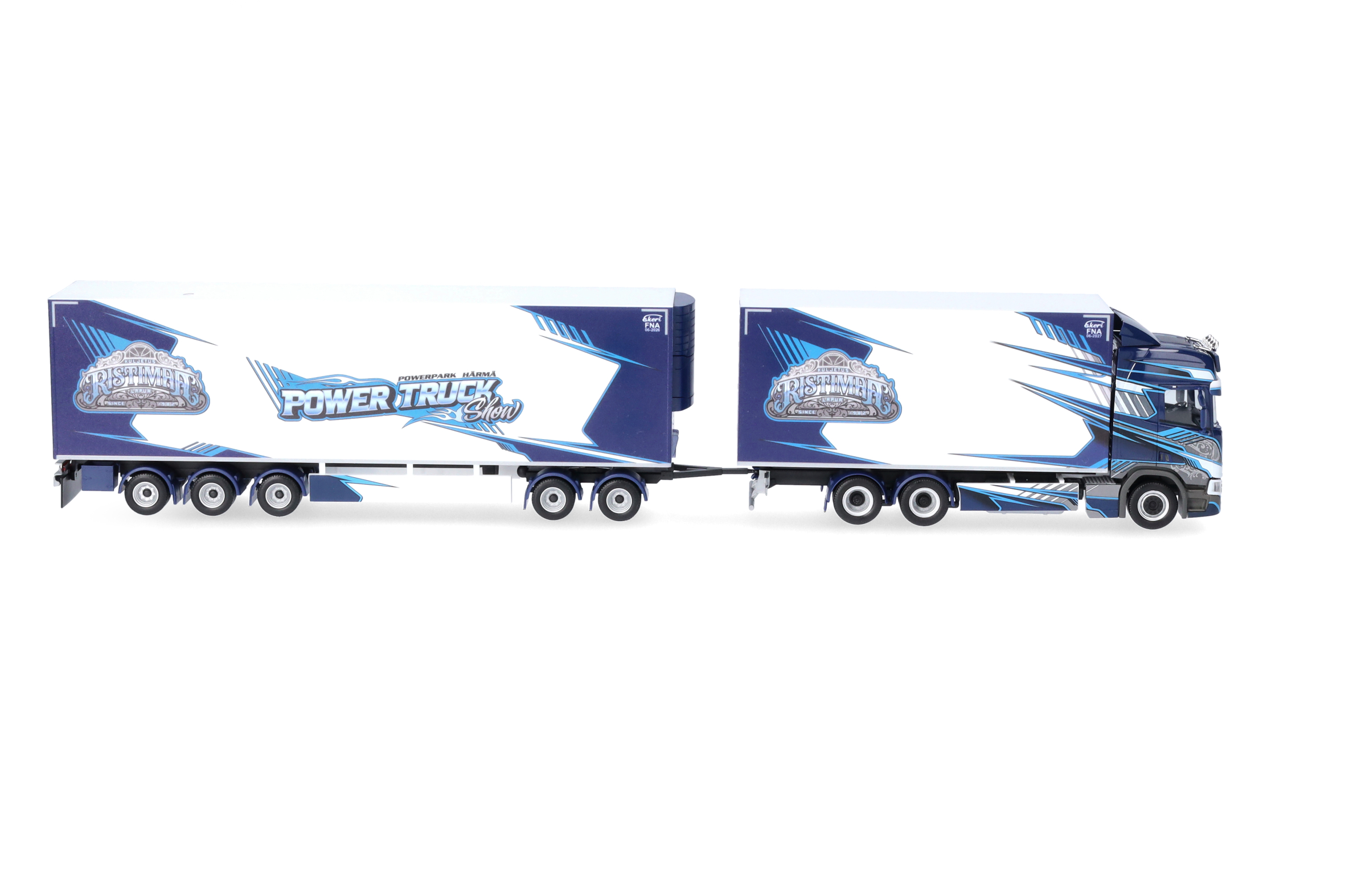 toy, truck, semi-trailer, blue graphics, model