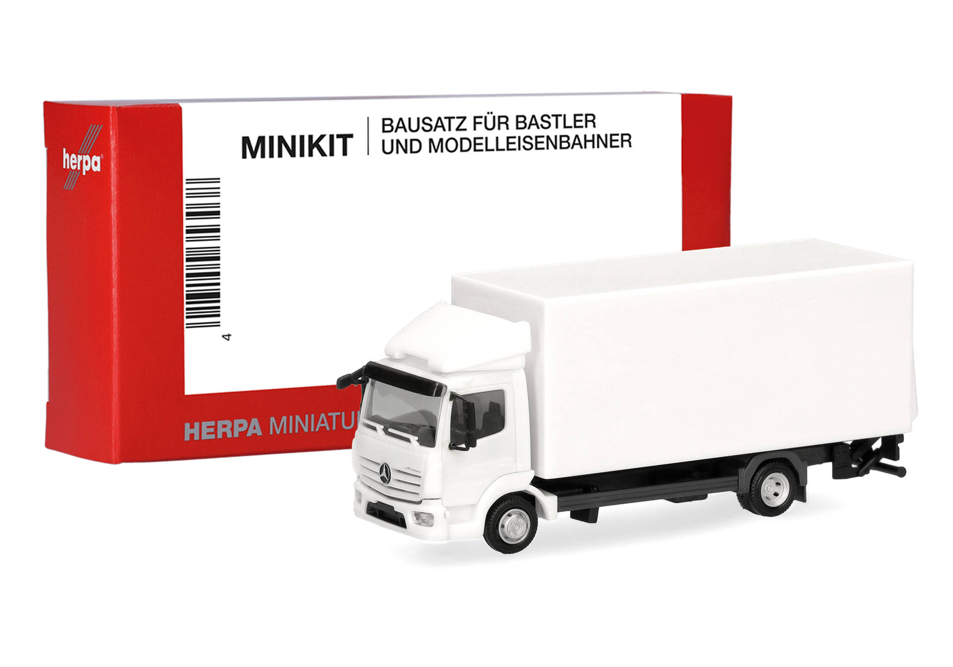 Herpa MiniKit: Mercedes-Benz Atego '13 Koffer-LKW mit Ladebordwand, weiß (1 Stück)