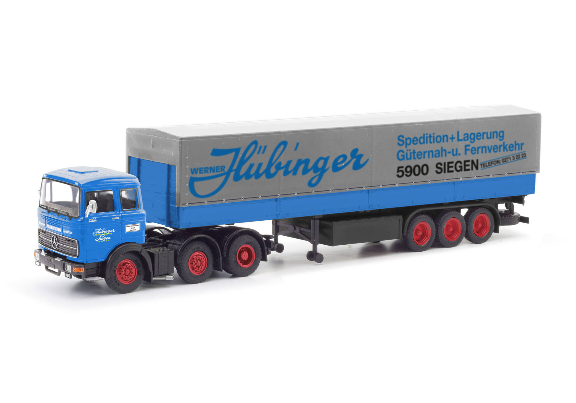 Mercedes-Benz LPS 2032 canvas semitrailer truck "Hübinger"