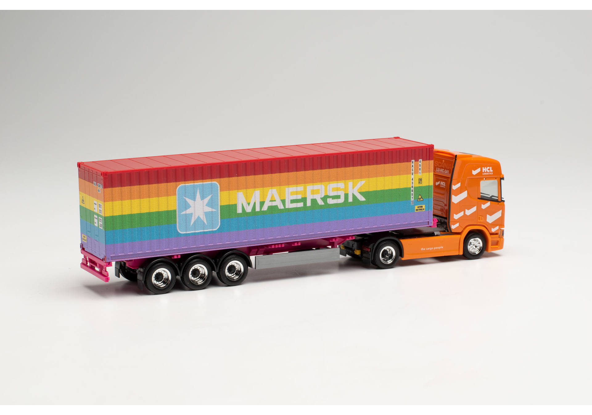 Scania CR 20 HD Container semitrailer "HCL Logistics/40 ft. Maersk Rainbow"