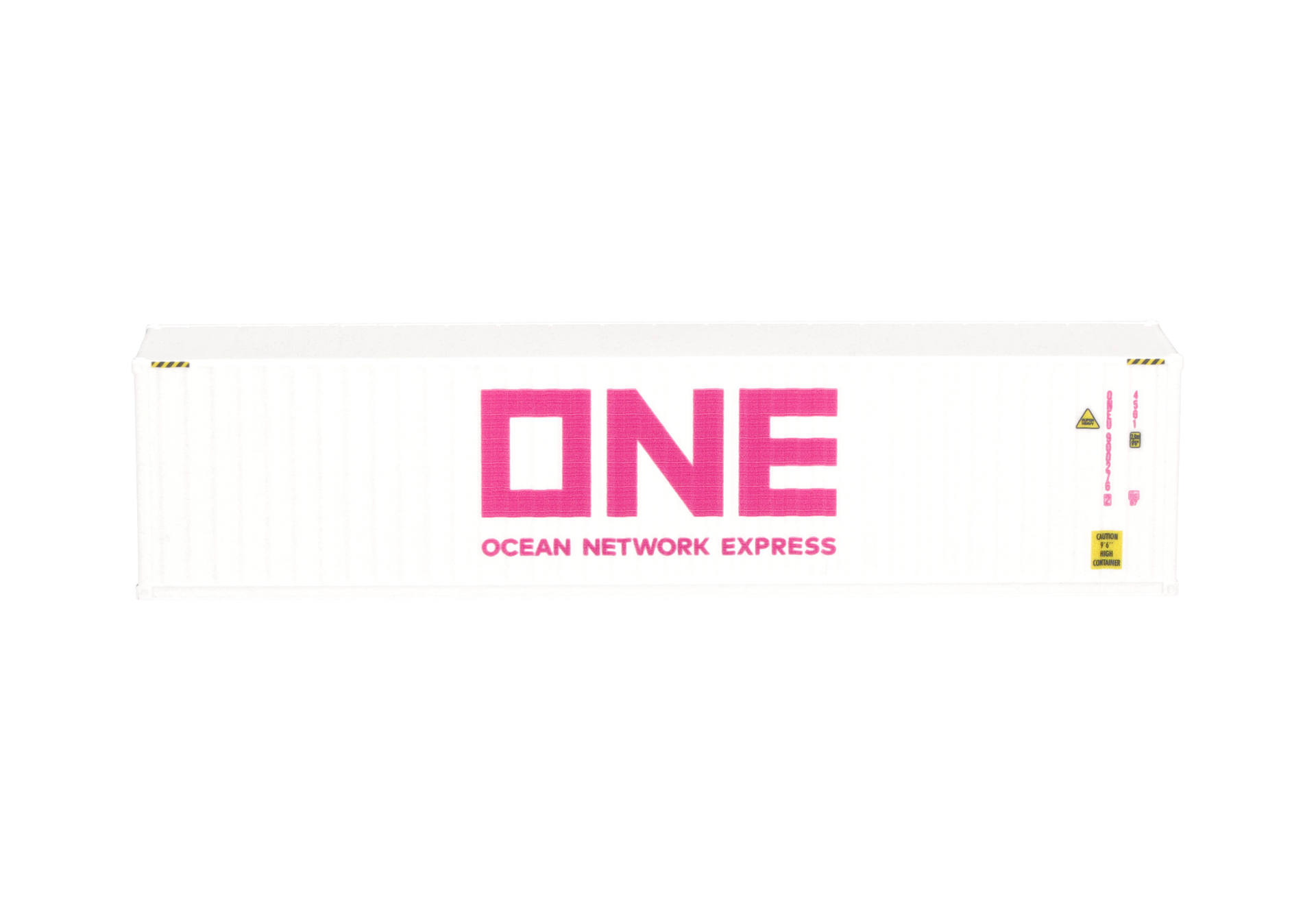 shipping container, one, pink logo, white box, brand label