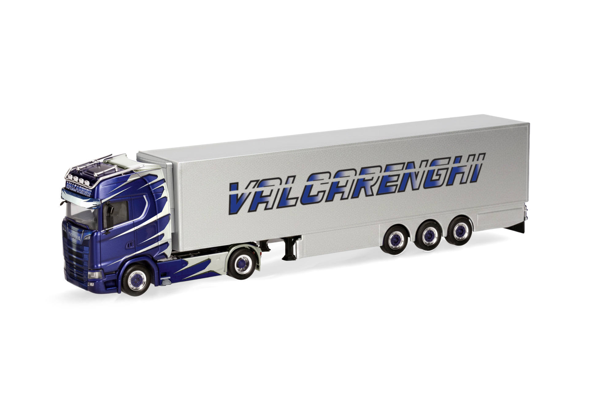 toy truck, truck trailer, model car, blue truck, box trailer