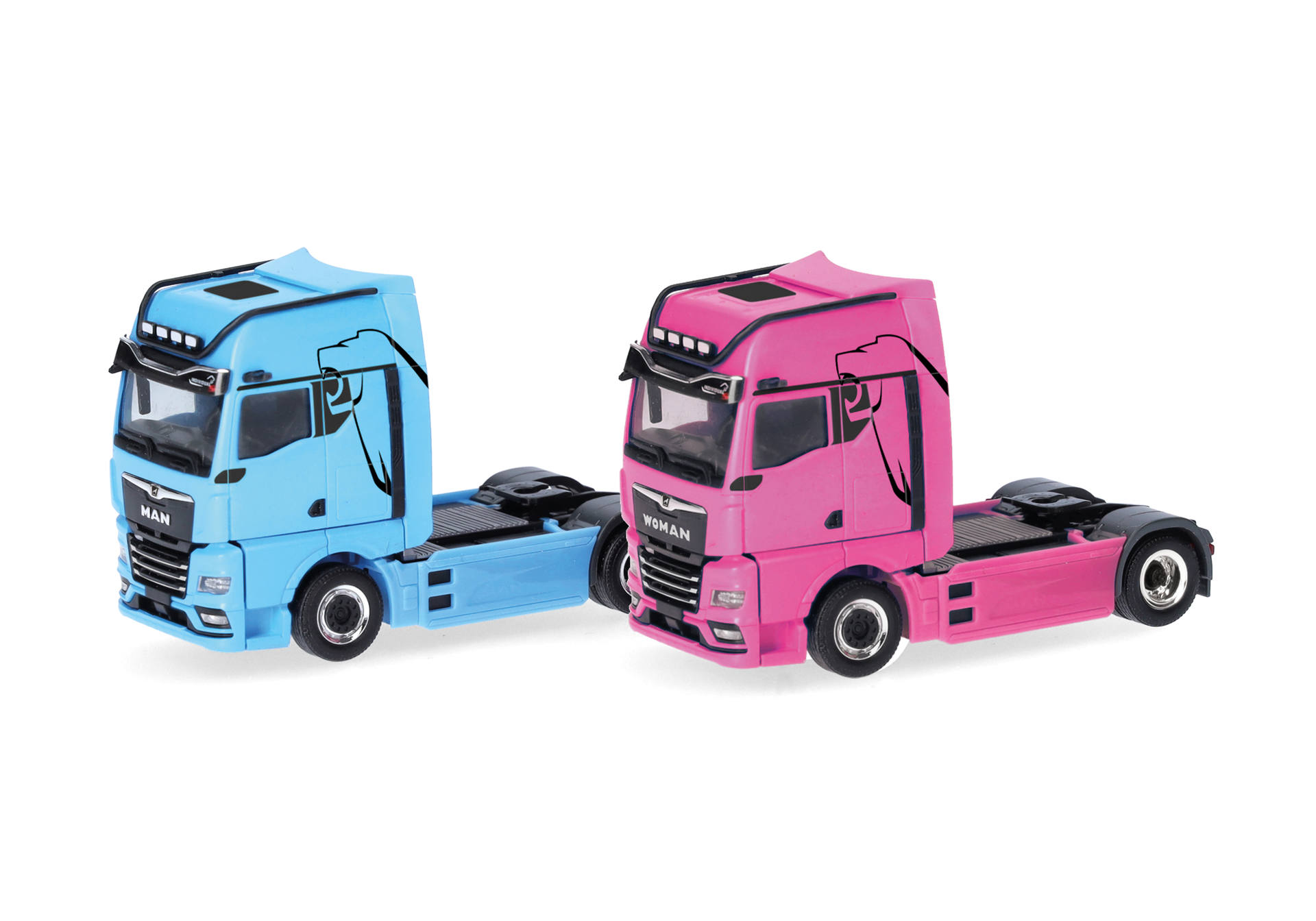 MAN & WOMAN eTGX GX set rigid tractors, 2axles, light blue and pink