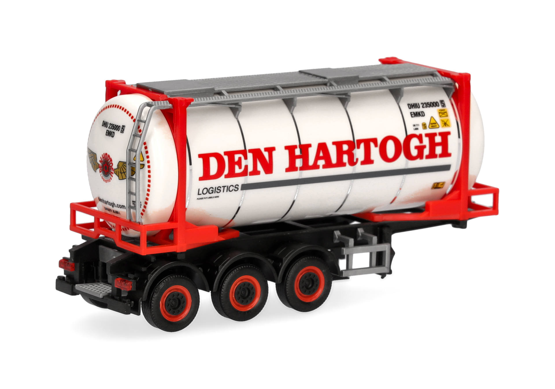 tank trailer, logistics tank, white tanker, red frame, six-wheeled trailer