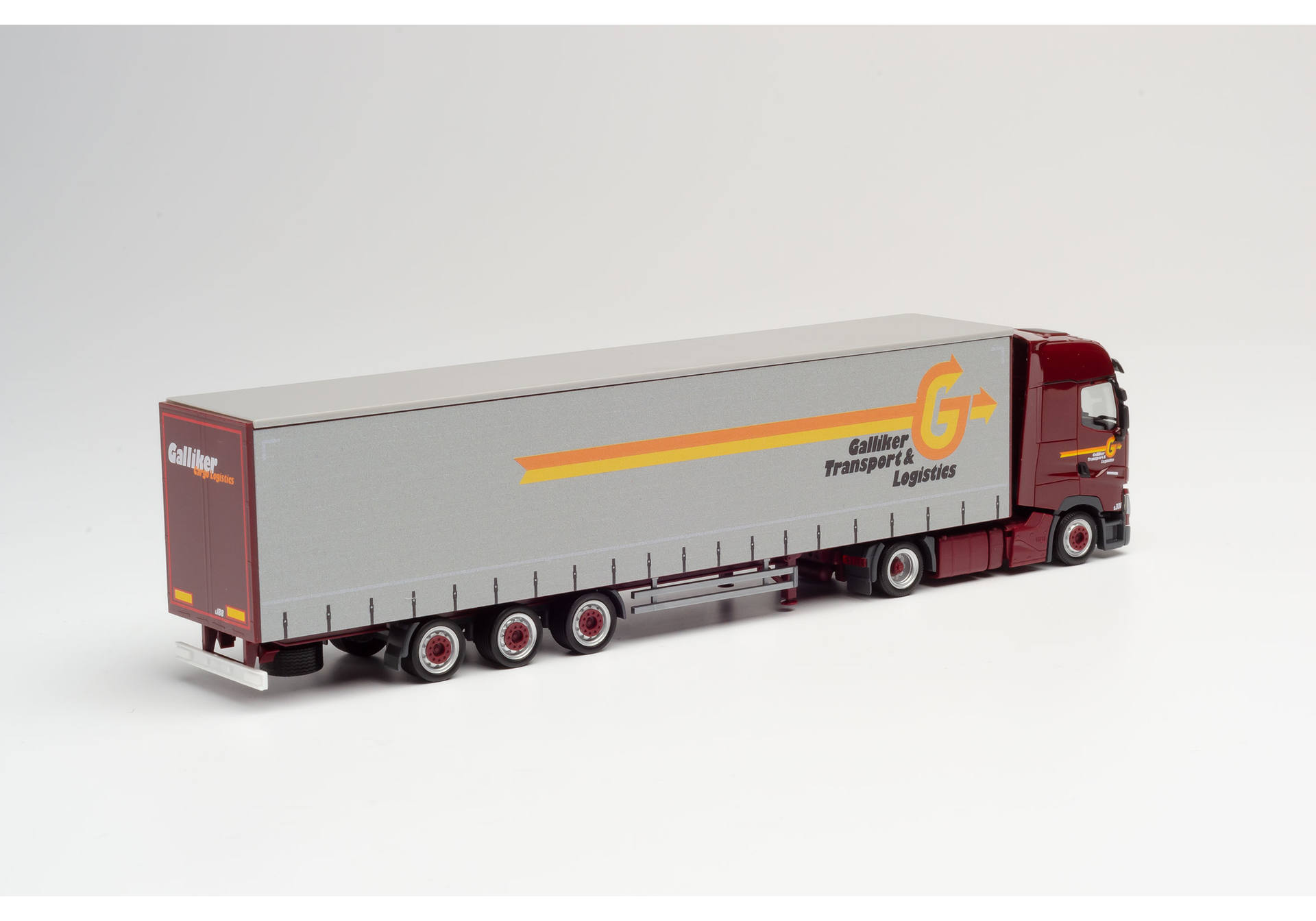Renault T lowliner curtain semitrailer "Galliker"