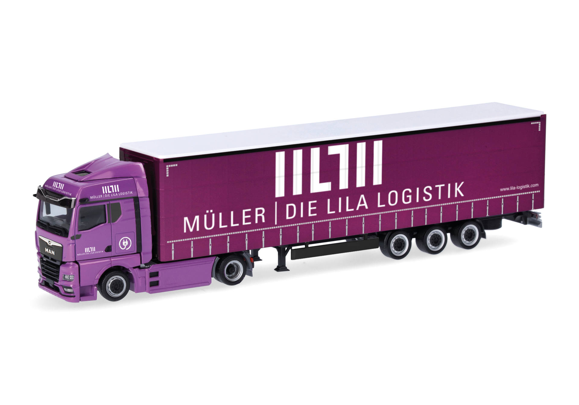 MAN eTGX GM Volumenplanen-Sattelzug "Müller - Die lila Logistik" (Baden-Württemberg/Besigheim)
