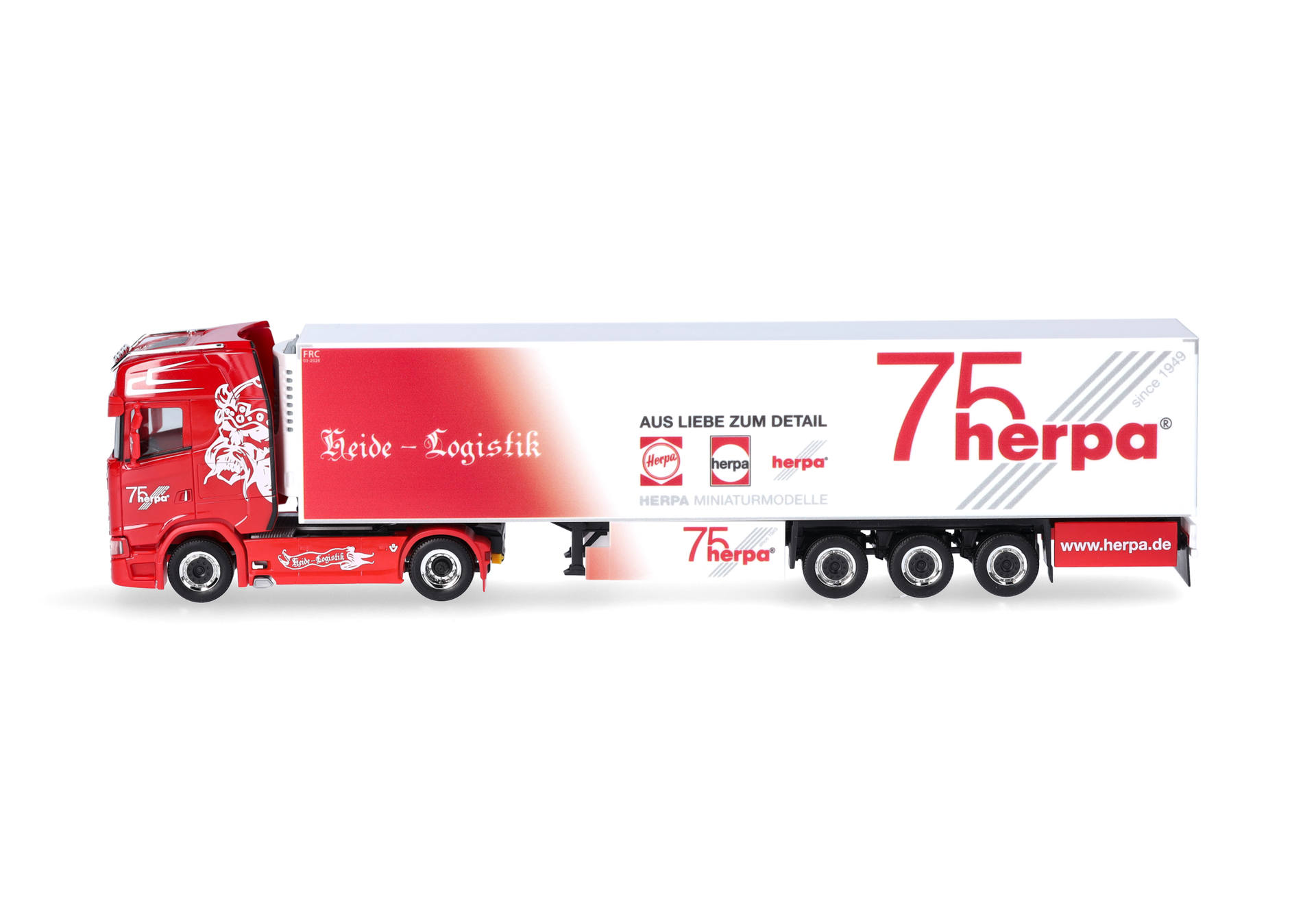 Scania CS20 HD refrigerated box semitrailer truck "Heide Logistik / 75 Jahre Herpa" (Lower Saxony / Kirchlinteln)