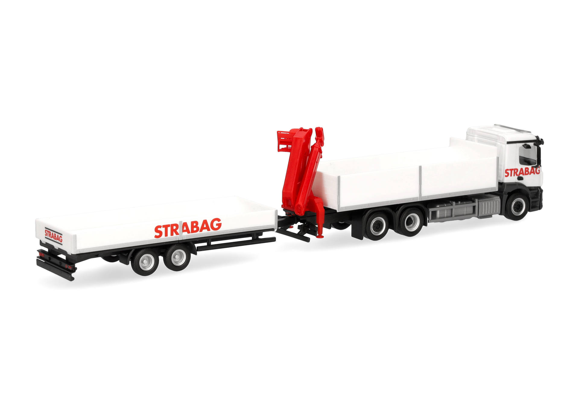 LKW, Sattelschlepper, Planenauflieger, Weiß, Roter Kran