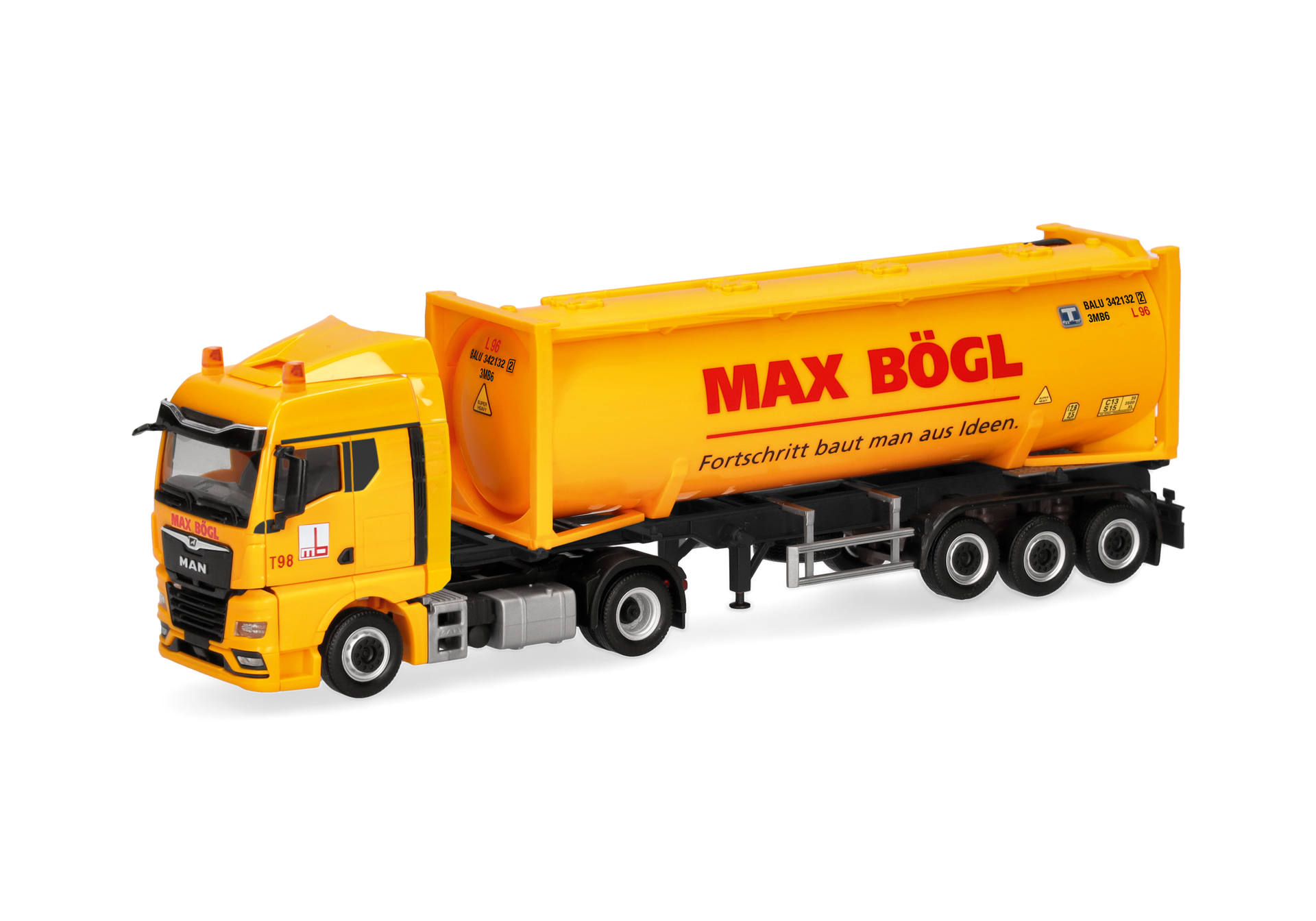 MAN TGX GM 30ft silo container semitrailer "Max Bögl"
