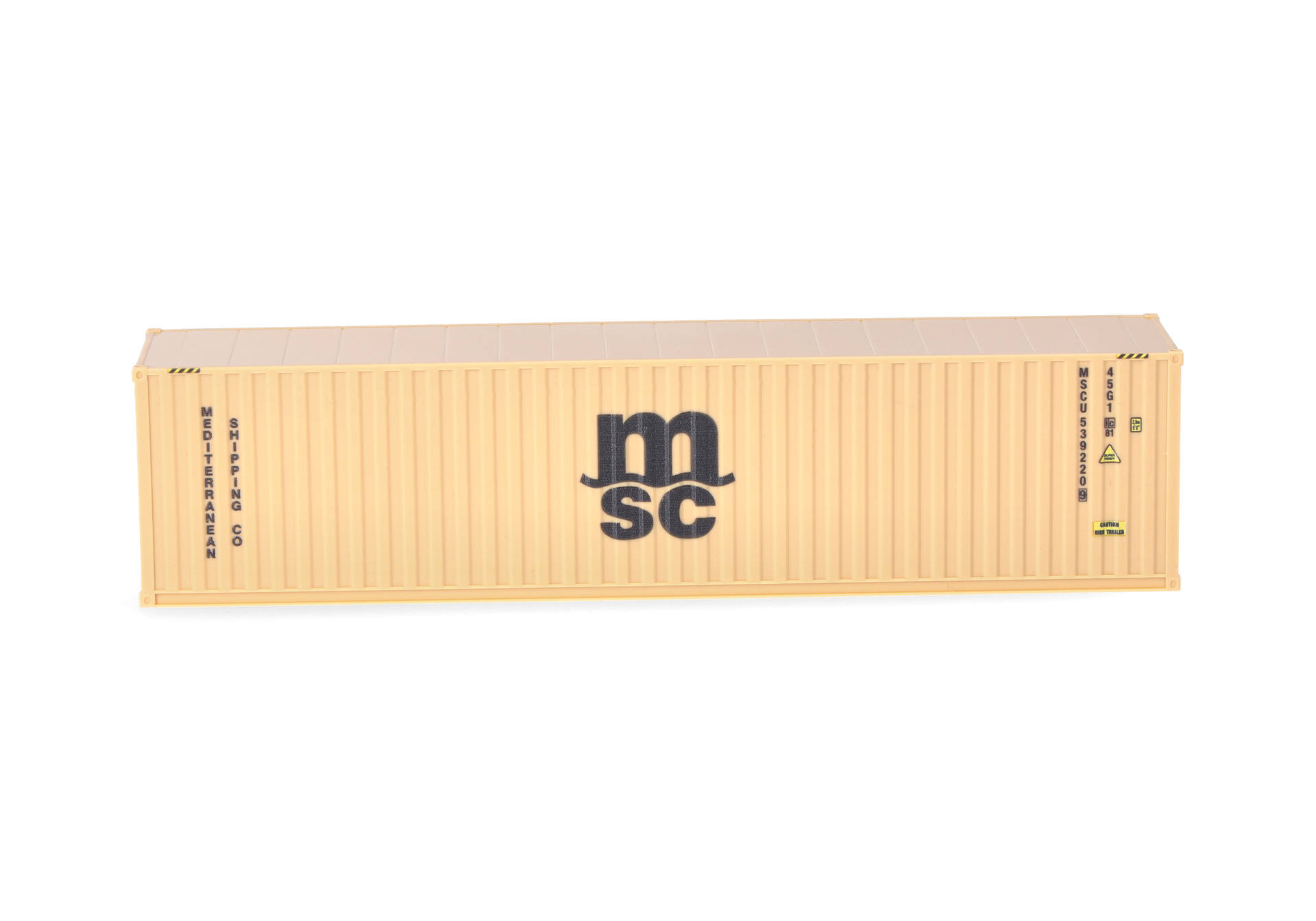 shipping container, intermodal container, metal barrel, beige color, framed logo