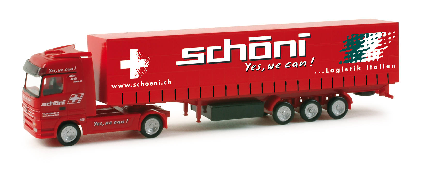Mercedes-Benz Actros LH curtain canvas semitrailer "Schöni" (CH)