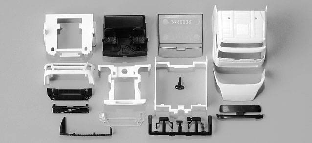 Volvo FH GL '02 driver's cabin with side skirting, roof spoiler and sun shield (incl. rear-view mirror)Content: 2 pcs.