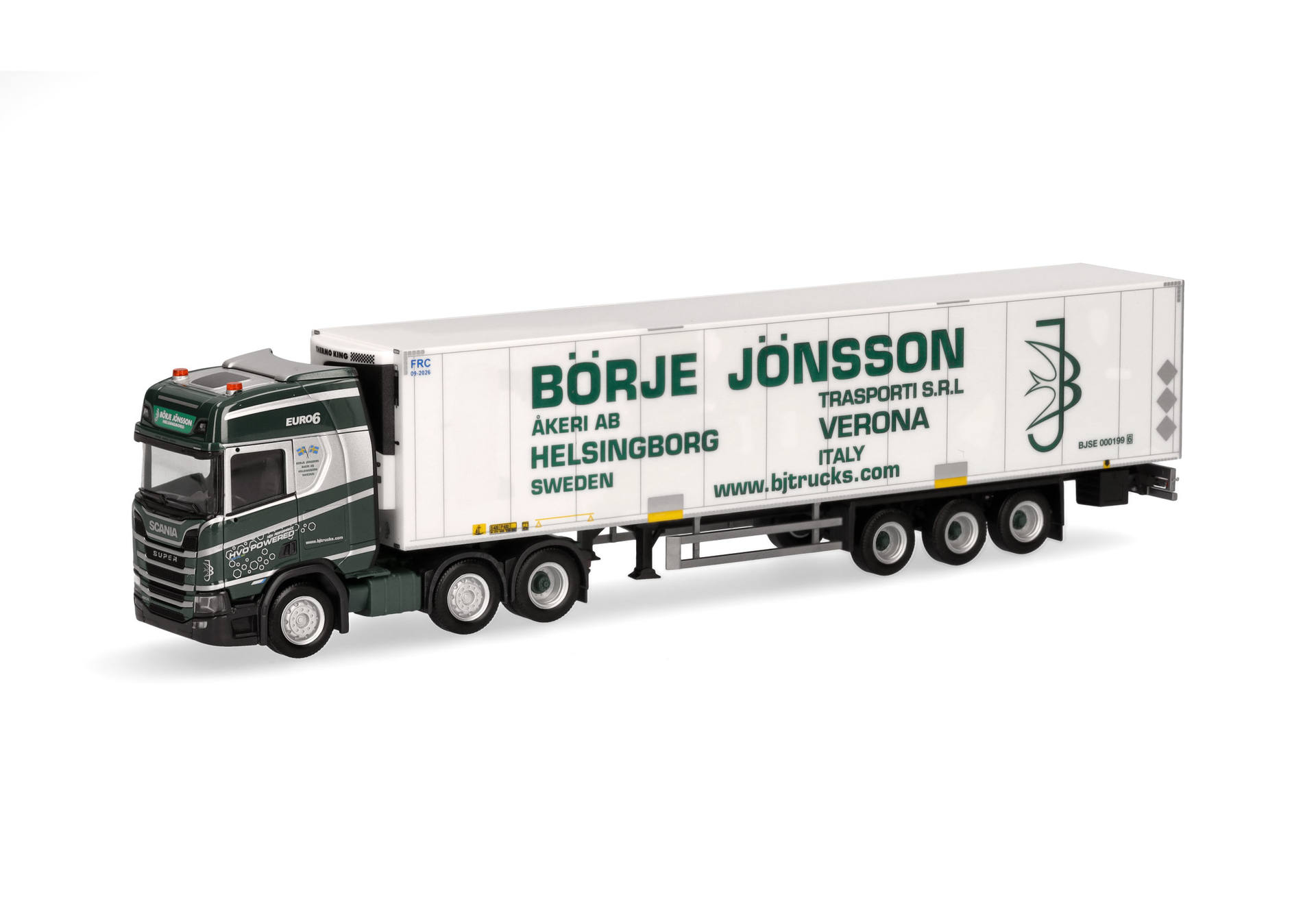 Scania CR 20 HD refrigerated box semitrailer "Börje Jönsson/HVO" (Sweden)