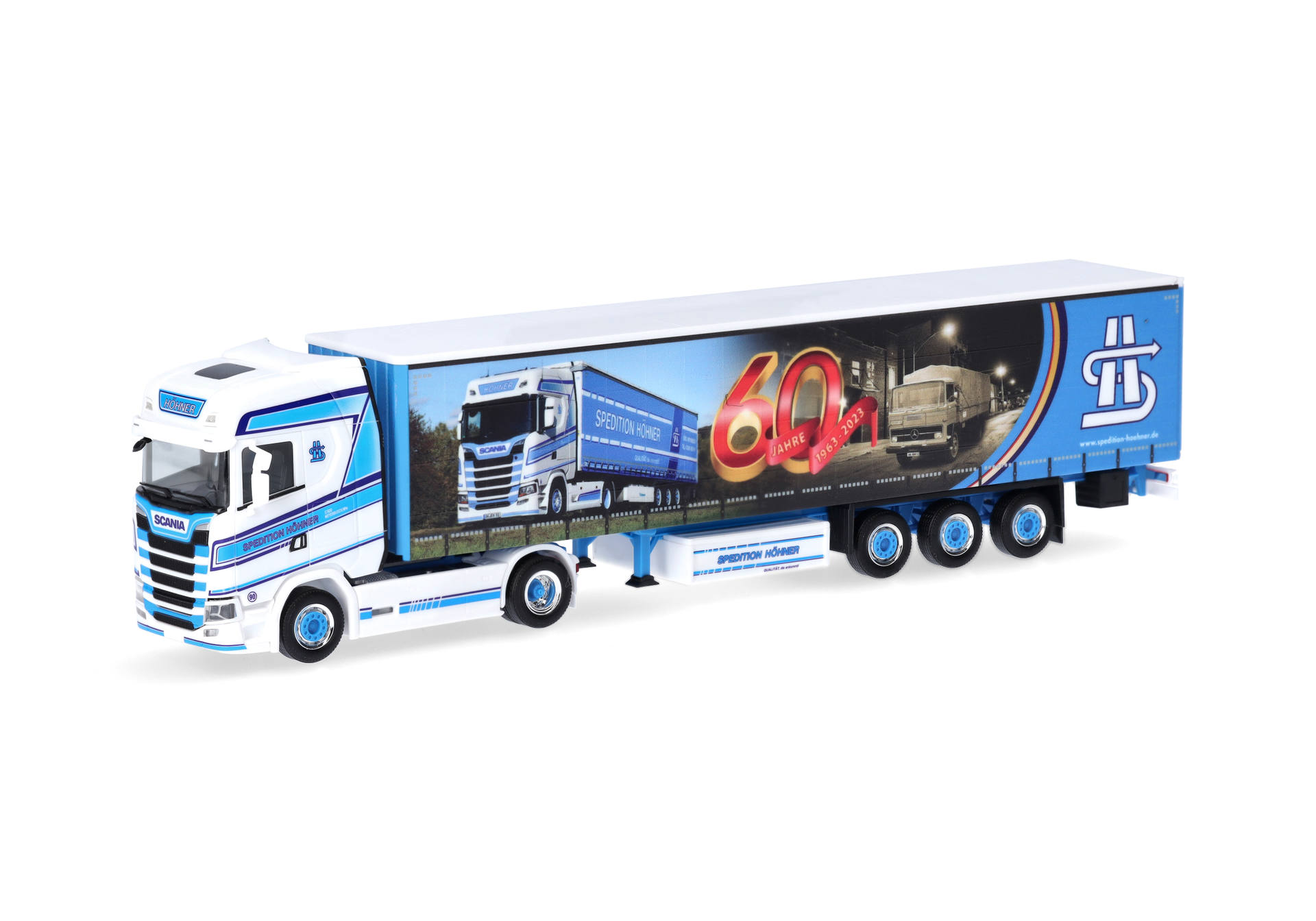 Scania CS20 HD curtain canvas semitrailer „Spedition Höhner/60 Jahre“ (Rhineland-Palatinate/Weyerbusch)
