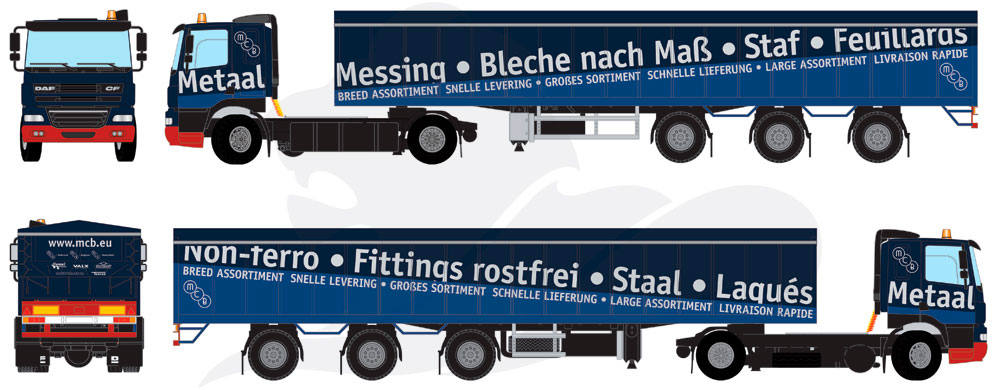 DAF CF 85 canvas semitrailer "MCB Staal"