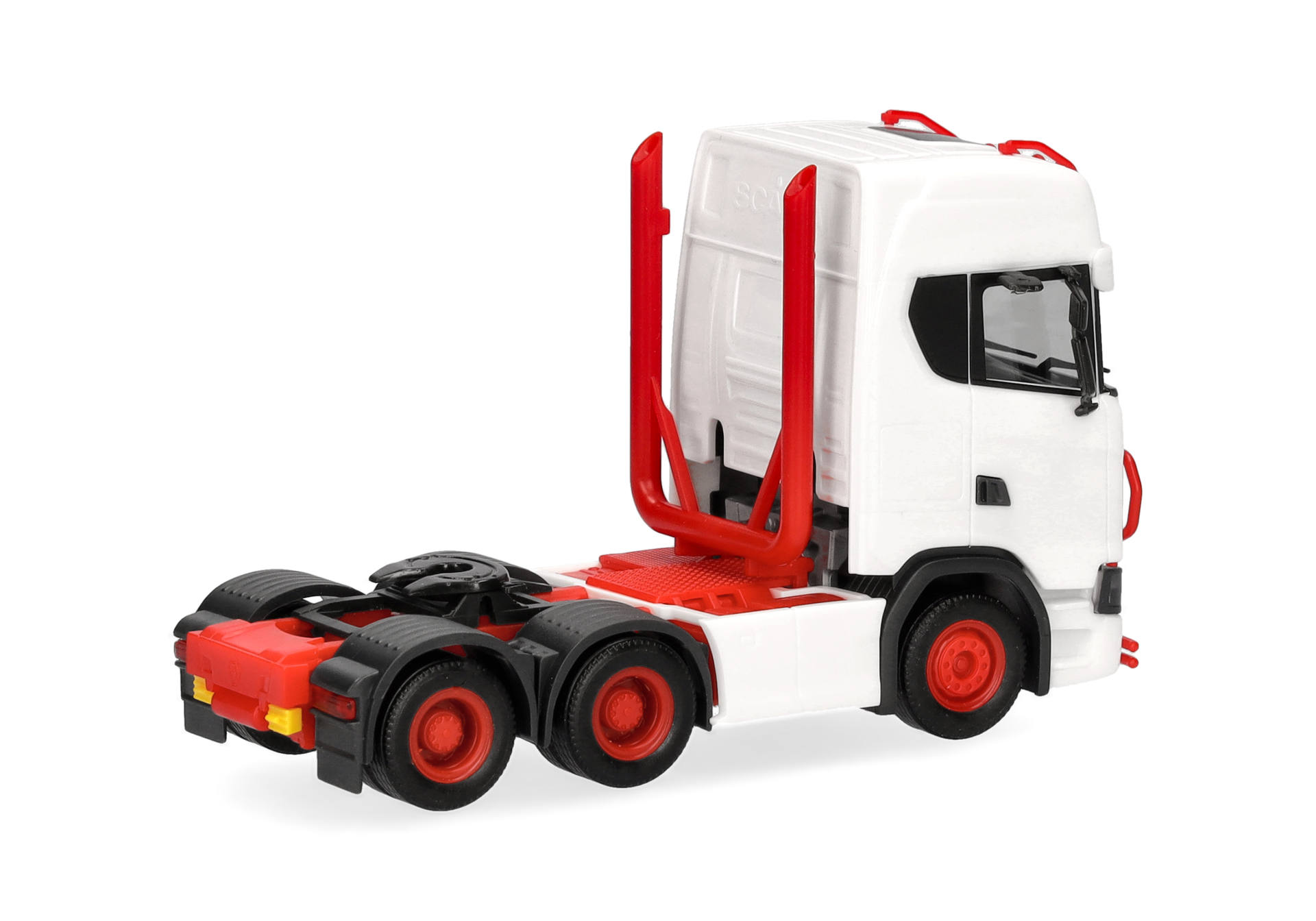 truck, tractor, semi-truck, flatbed, toy truck, truck, tractor unit, semi trailer, toy vehicle, red white