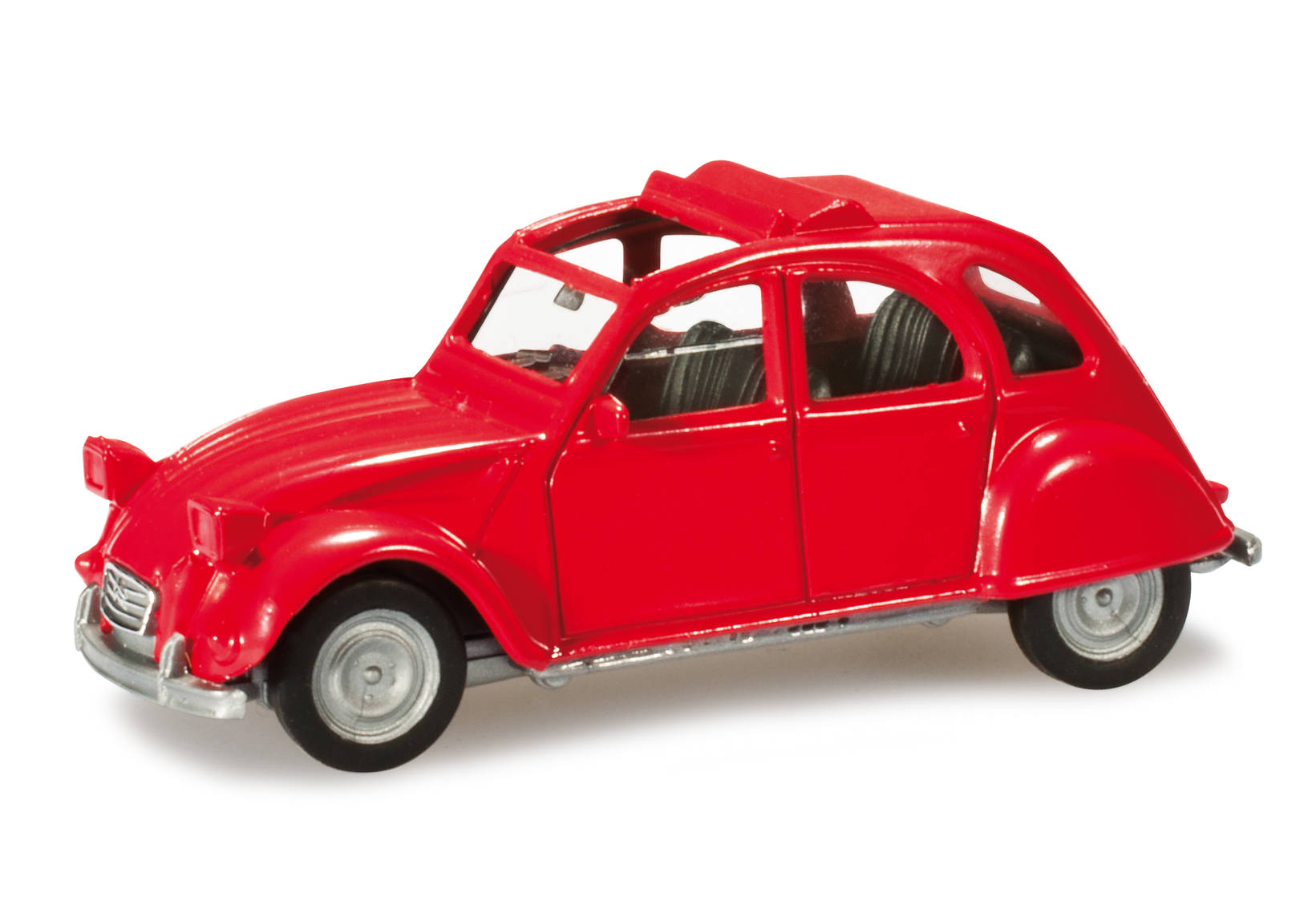 Citroen 2 CV with folding top open, flame red