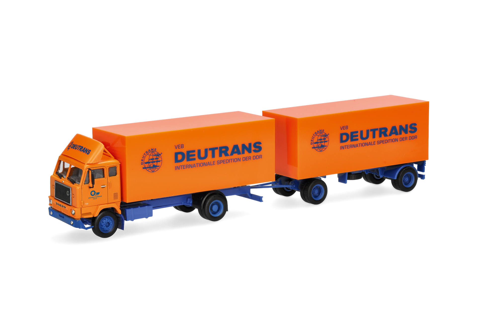 toy truck, model truck, orange truck, box trailer, deutrans logo