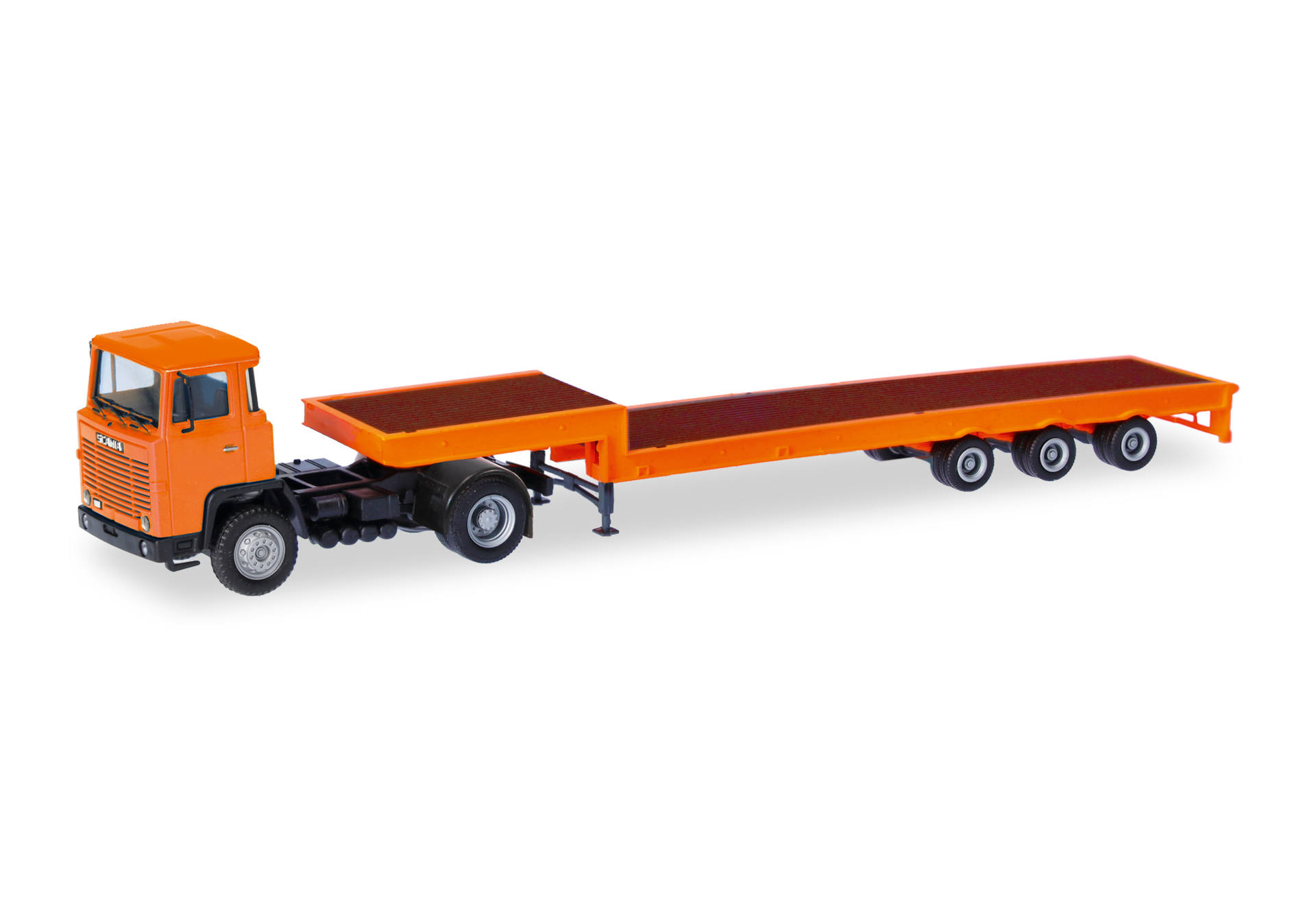 Herpa Basic: Scania 141 Tieflade-Sattelzug orange