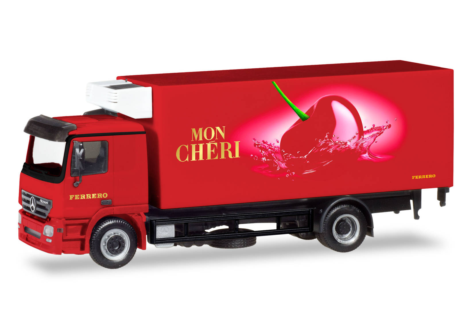 Mercedes-Benz Actros L refrigerated box truck with liftgate „Ferrero Mon Chéri“