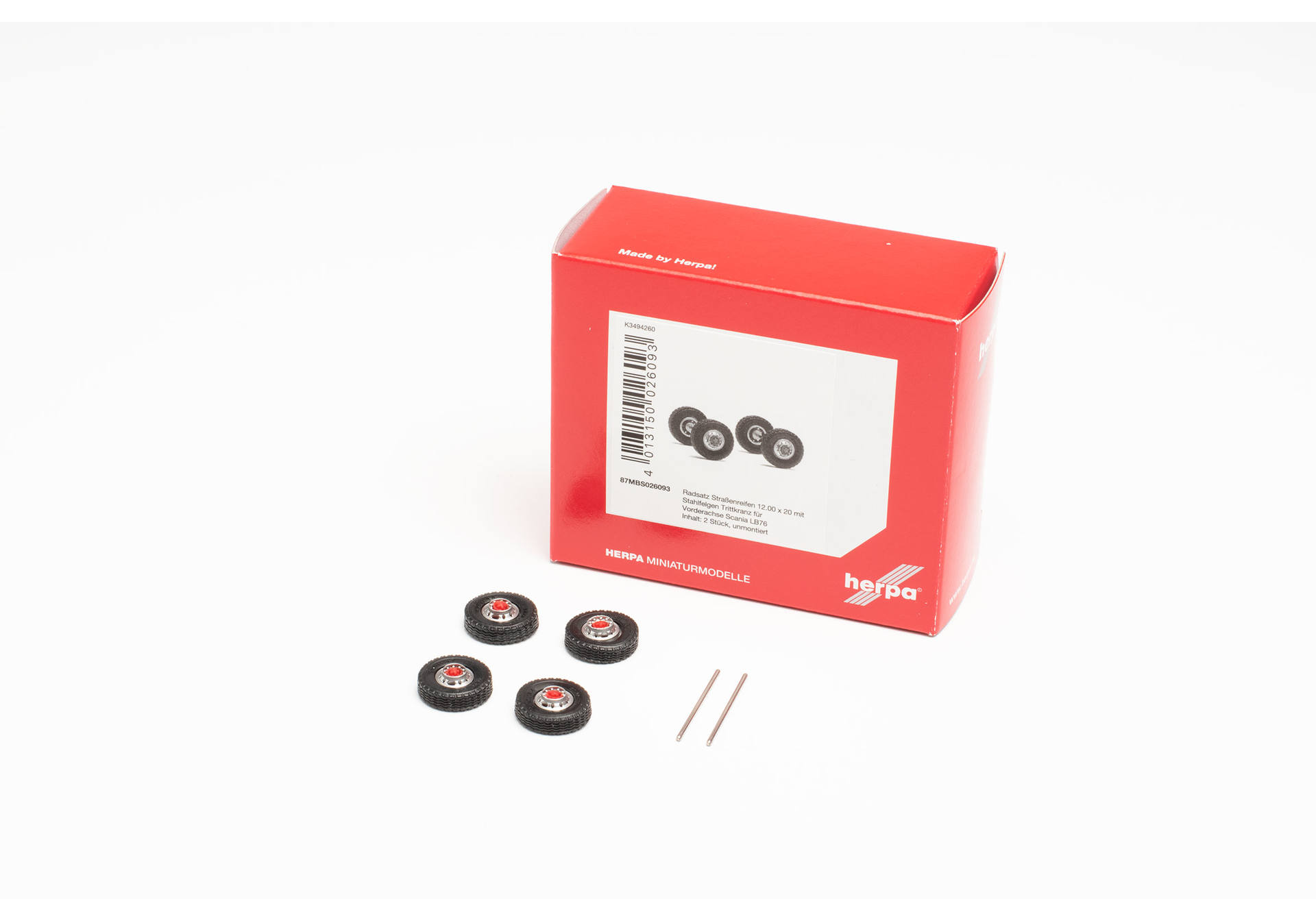 Radsatz Straßenreifen 12.00 x 20 mit Stahlfelge und Trittkranz für Vorderachse Scania LB 76, Inhalt: 2 Achsen