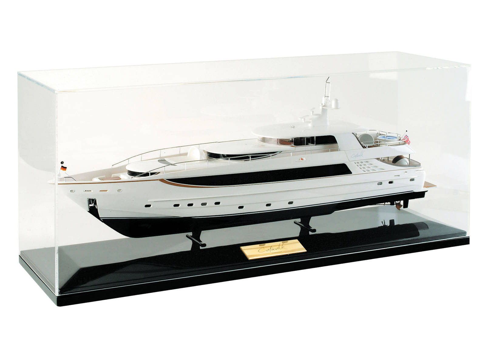 premium acrylic cover for Catwalk Yacht on display stand