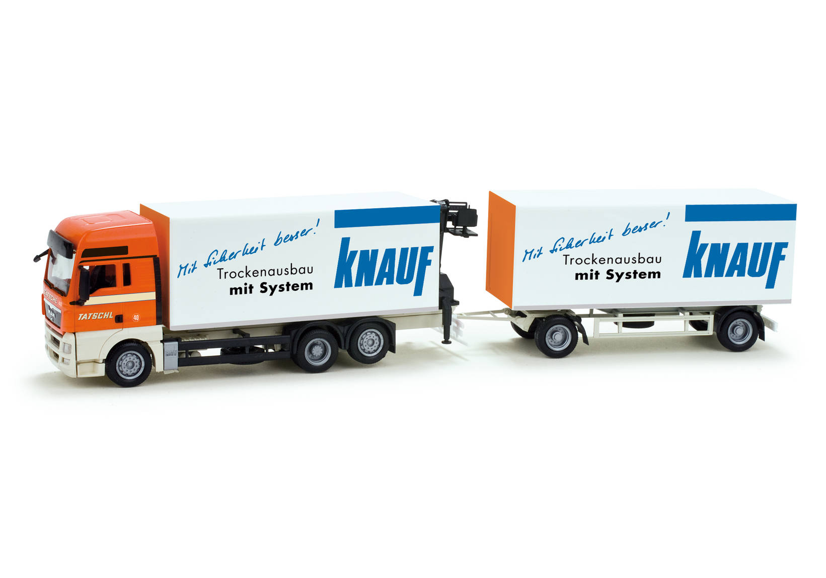 MAN TGX XXL canvas cover trailer with cran "Tatschl / Knauf"