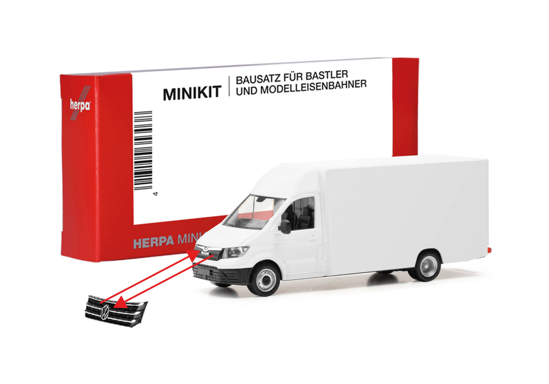 Herpa MiniKit: MAN TGE/VW Crafter Paketverteilfahrzeug, weiß