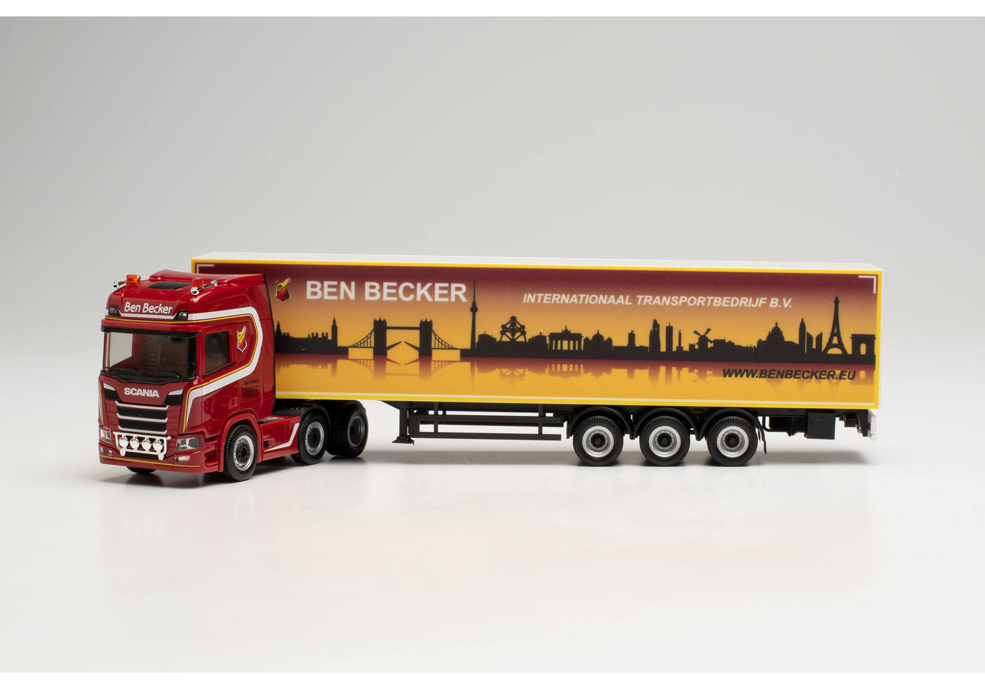 Scania CR 20 high roof 6×2 box semitrailer "Ben Becker"