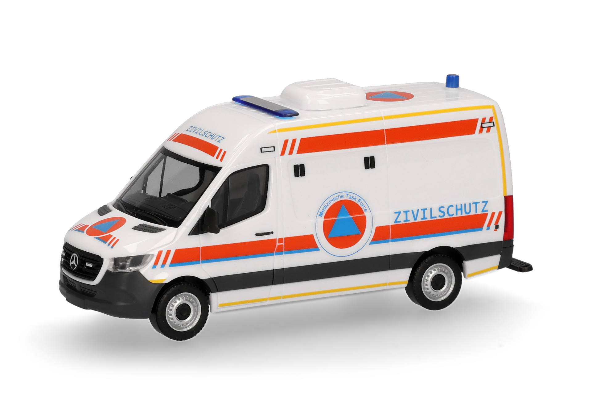ambulance, van, emergency, scale model, white with orange stripes